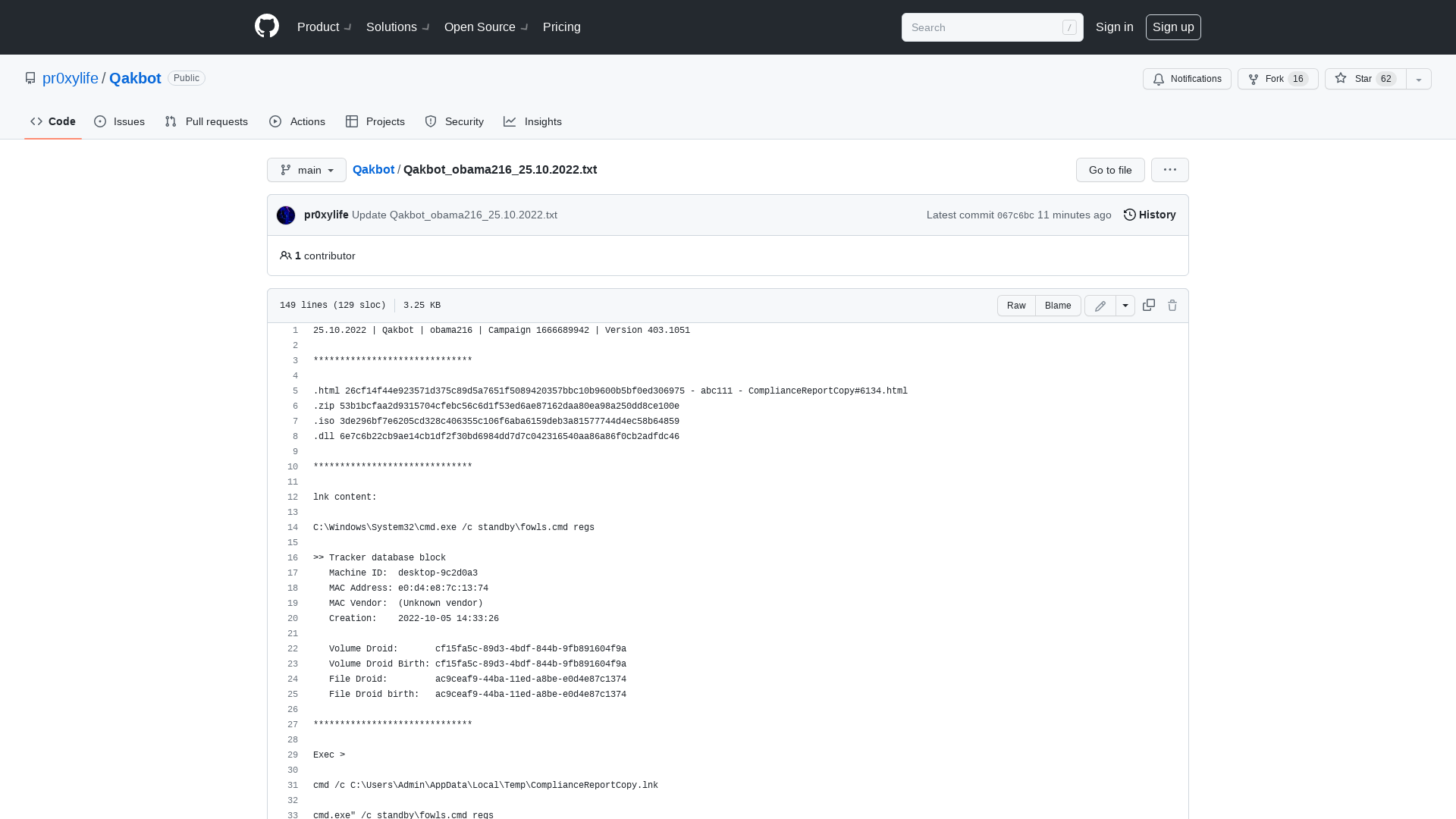 Qakbot/Qakbot_obama216_25.10.2022.txt at main · pr0xylife/Qakbot · GitHub