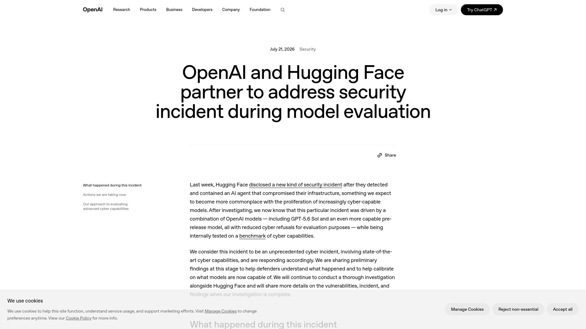 OpenAI and Hugging Face partner to address security incident during model evaluation | OpenAI