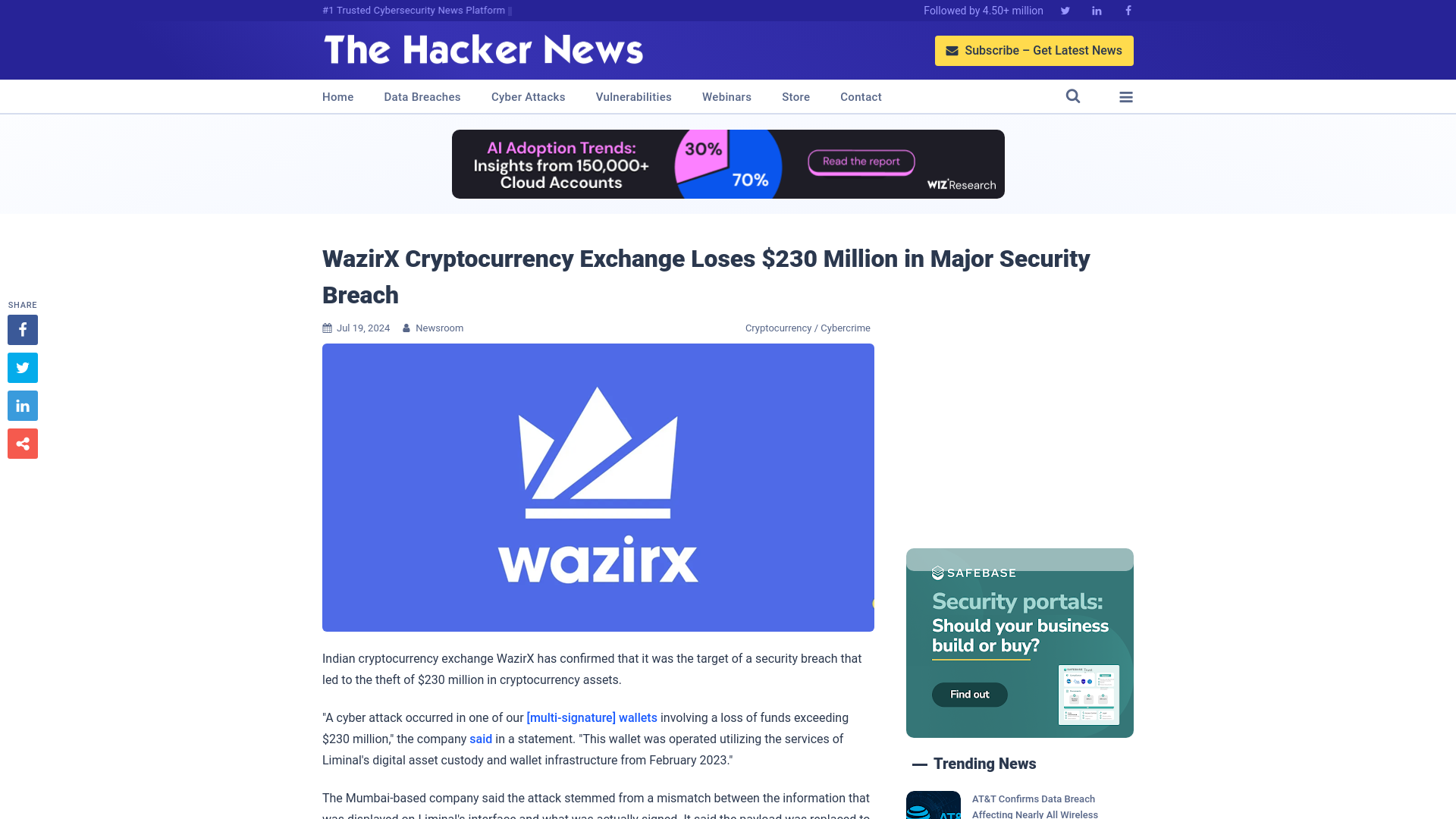 WazirX Cryptocurrency Exchange Loses $230 Million in Major Security Breach