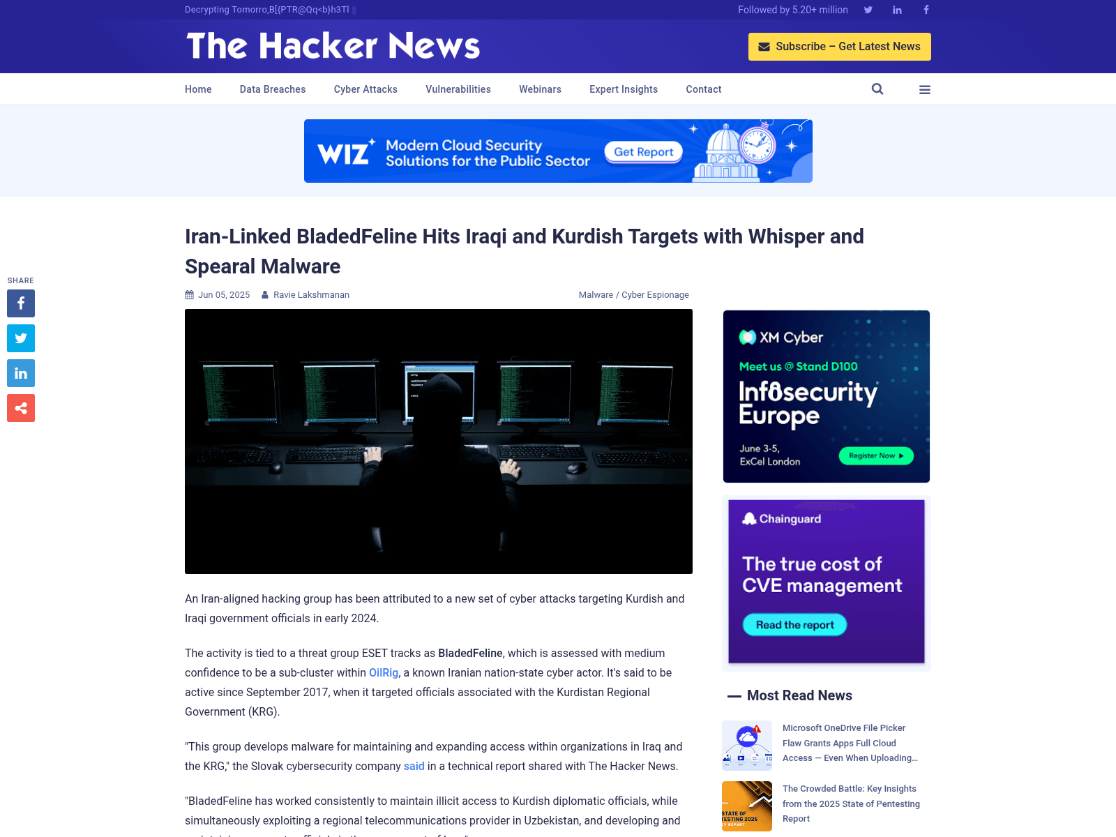 Iran-Linked BladedFeline Hits Iraqi and Kurdish Targets with Whisper and Spearal Malware