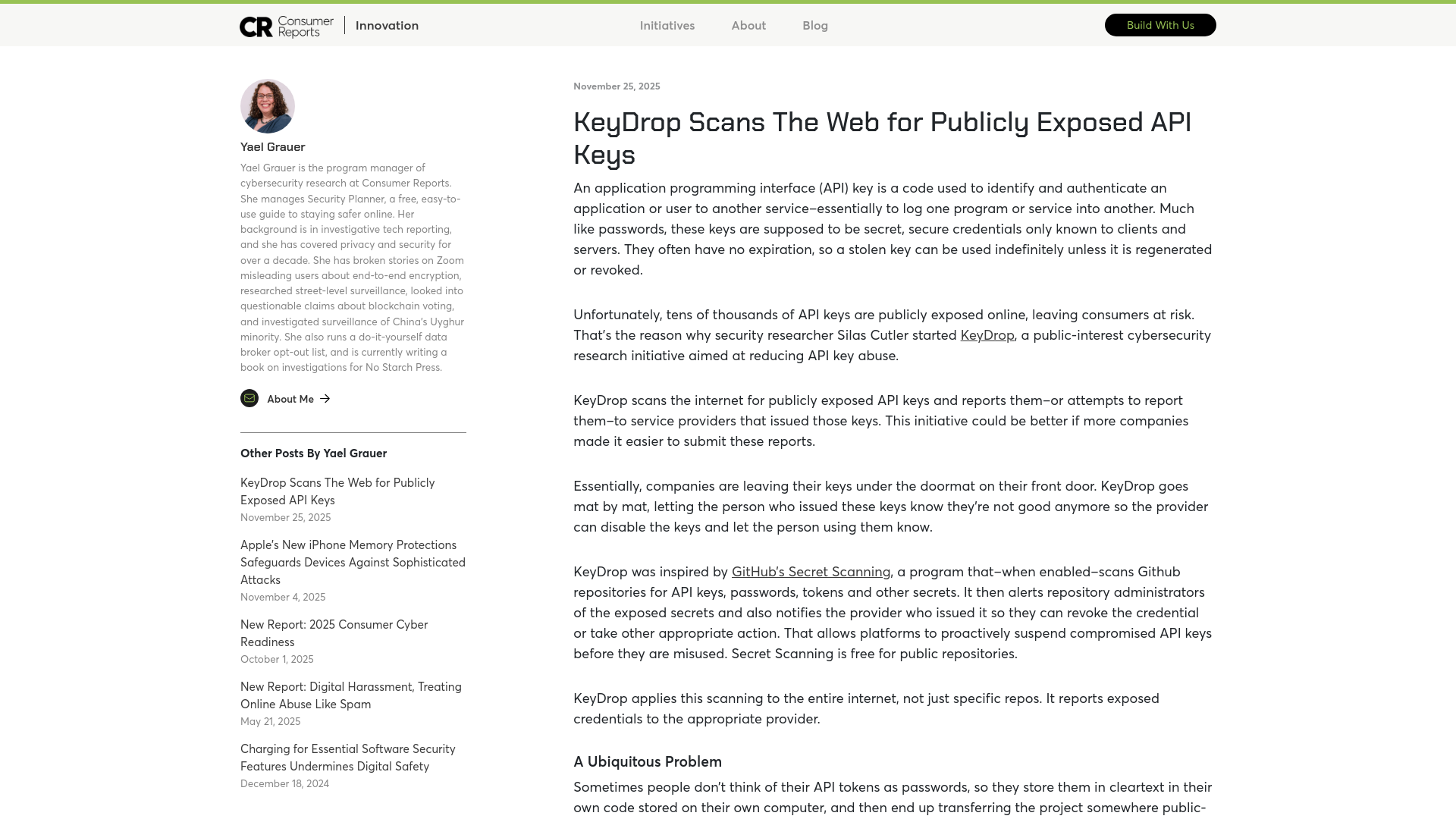 KeyDrop Scans The Web for Publicly Exposed API Keys - Innovation at Consumer Reports