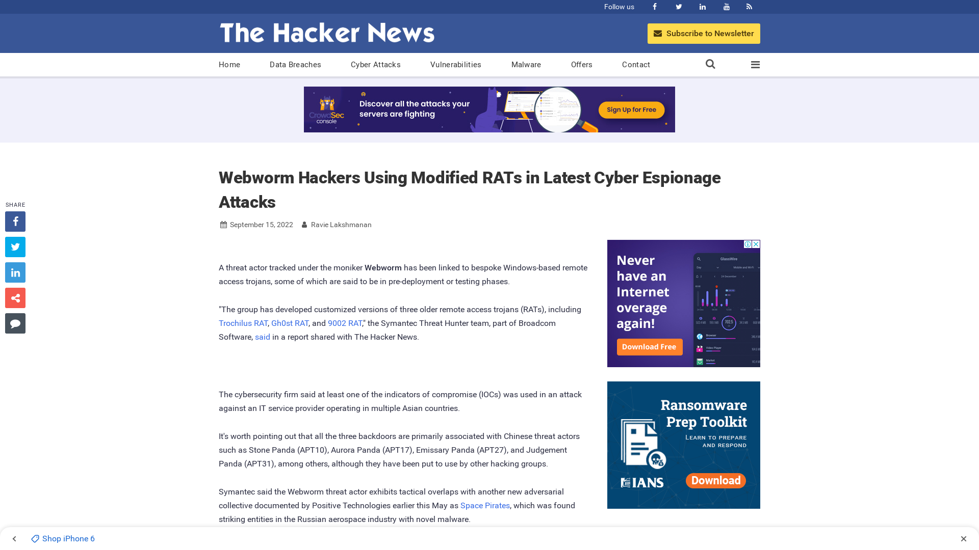 Webworm Hackers Using Modified RATs in Latest Cyber Espionage Attacks