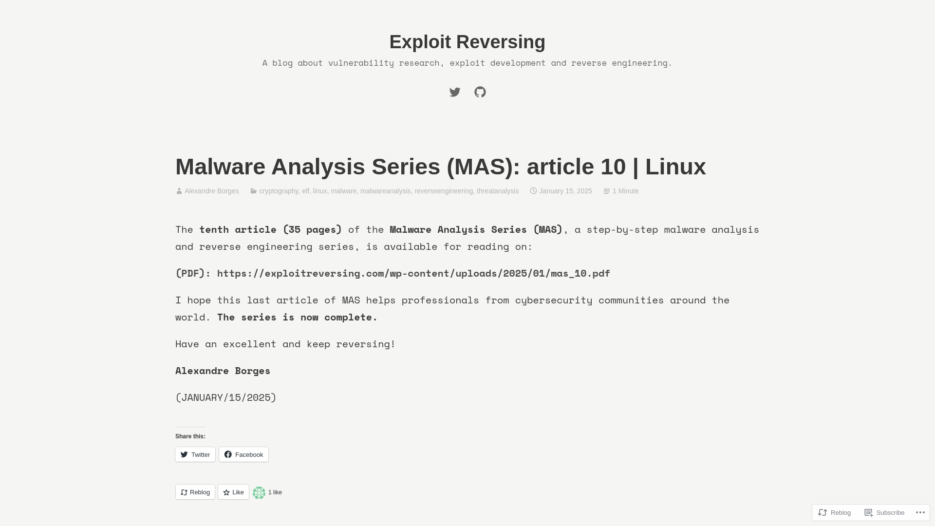 Malware Analysis Series (MAS): article 10 | Linux – Exploit Reversing