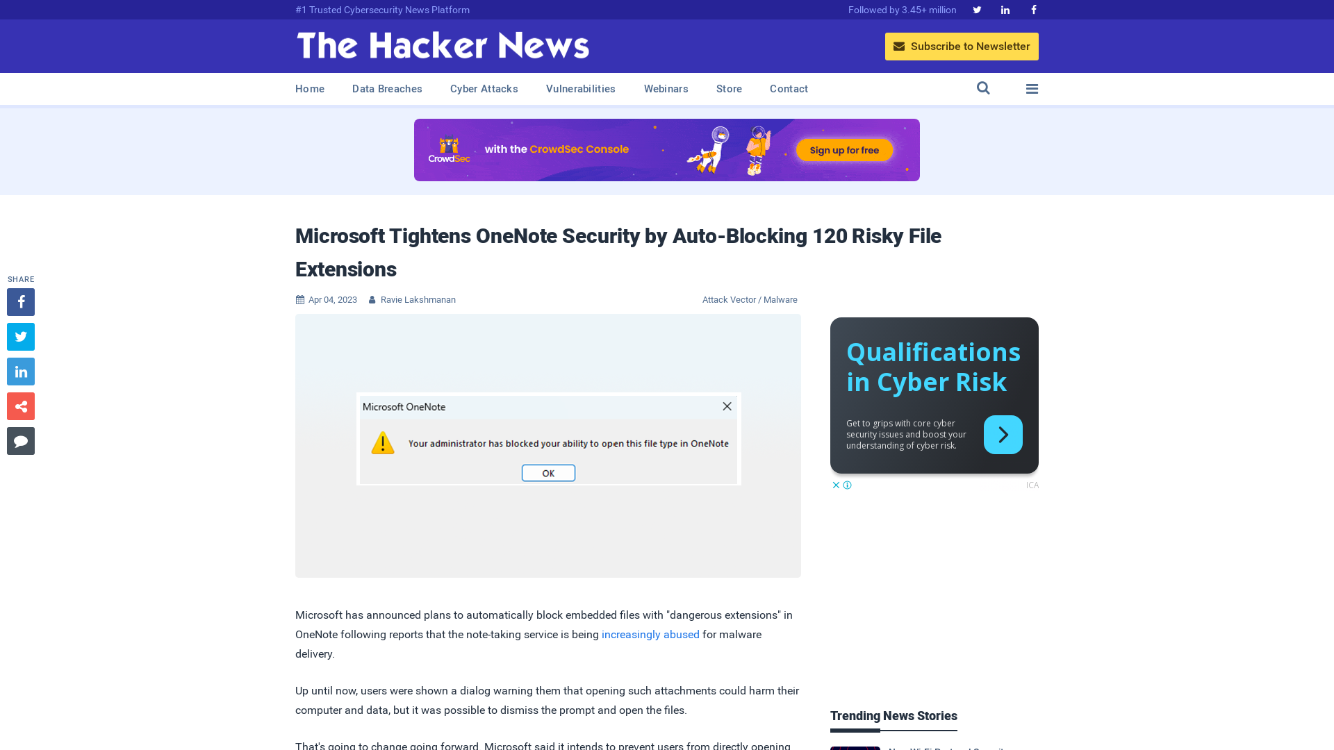 Microsoft Tightens OneNote Security by Auto-Blocking 120 Risky File Extensions