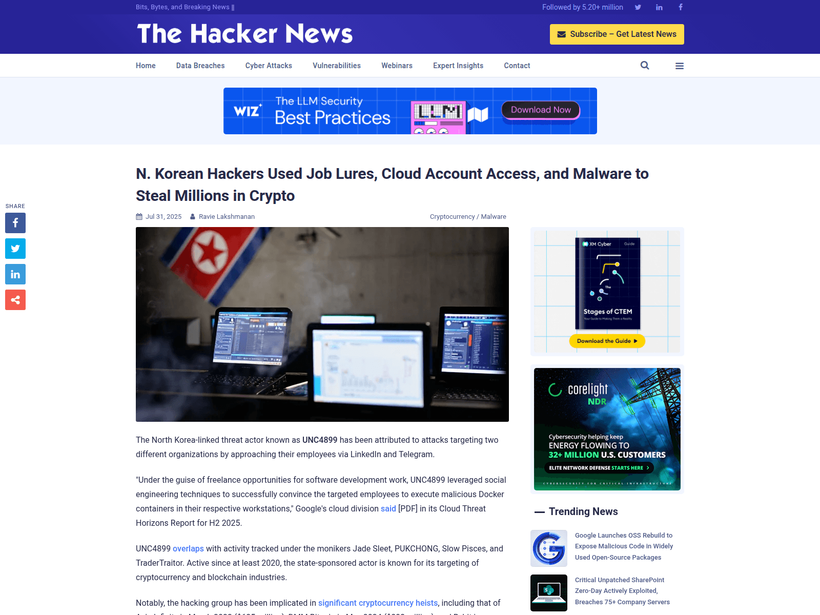 N. Korean Hackers Used Job Lures, Cloud Account Access, and Malware to Steal Millions in Crypto
