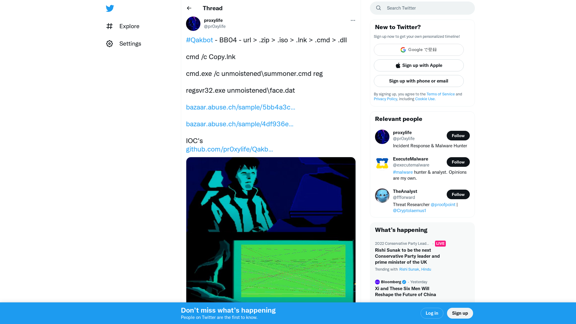 proxylife on Twitter: "#Qakbot - BB04 - url &gt; .zip &gt; .iso &gt; .lnk &gt; .cmd &gt; .dll cmd /c Copy.lnk cmd.exe /c unmoistened\summoner.cmd reg regsvr32.exe unmoistened\face.dat https://t.co/5btxUndhsq https://t.co/yqQj5oUxjy IOC's https://t.co/or1rN6xiCS https://t.co/zMeSd0yv4O" / Twitter