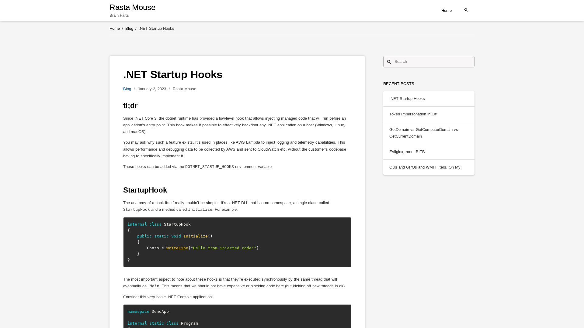 .NET Startup Hooks – Rasta Mouse