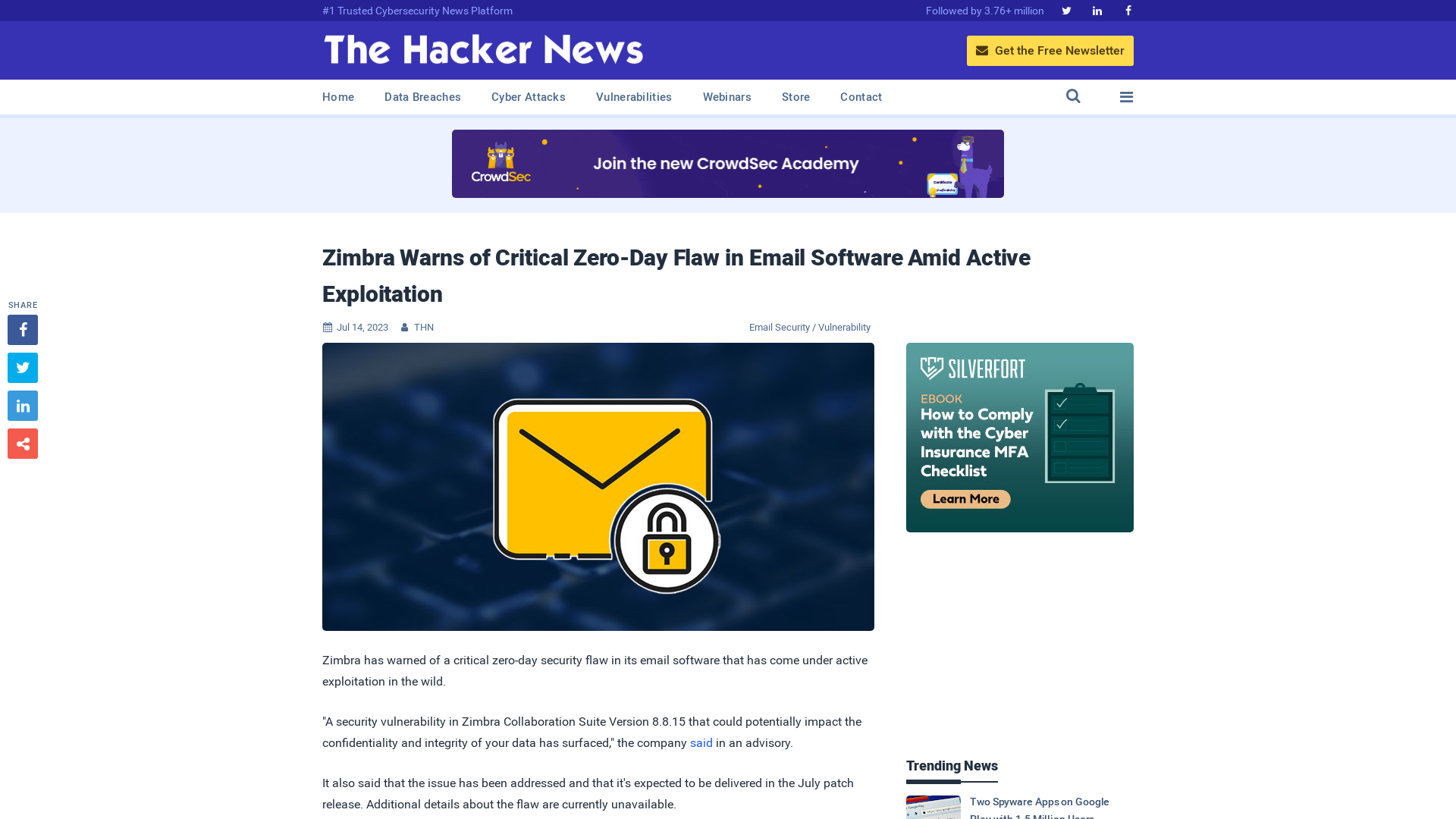 Zimbra Warns of Critical Zero-Day Flaw in Email Software Amid Active Exploitation