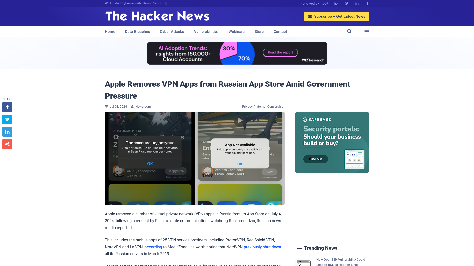 Apple Removes VPN Apps from Russian App Store Amid Government Pressure