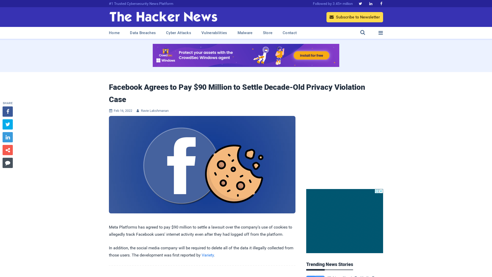 Facebook Agrees to Pay $90 Million to Settle Decade-Old Privacy Violation Case