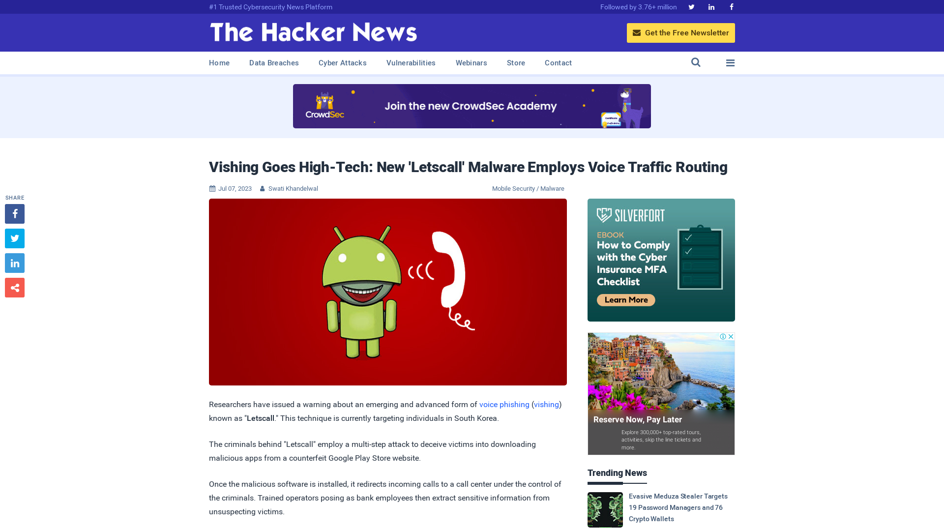 Vishing Goes High-Tech: New 'Letscall' Malware Employs Voice Traffic Routing