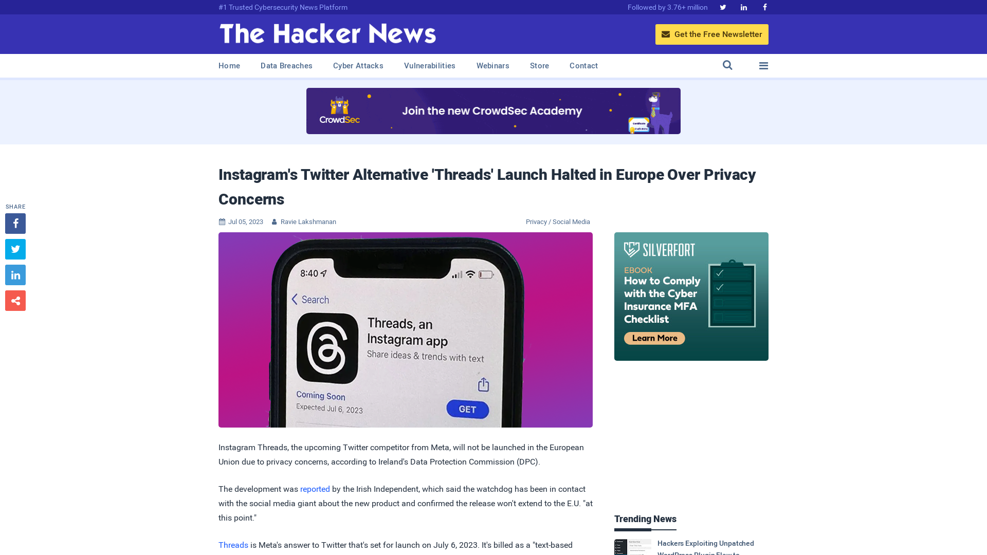 Instagram's Twitter Alternative 'Threads' Launch Halted in Europe Over Privacy Concerns