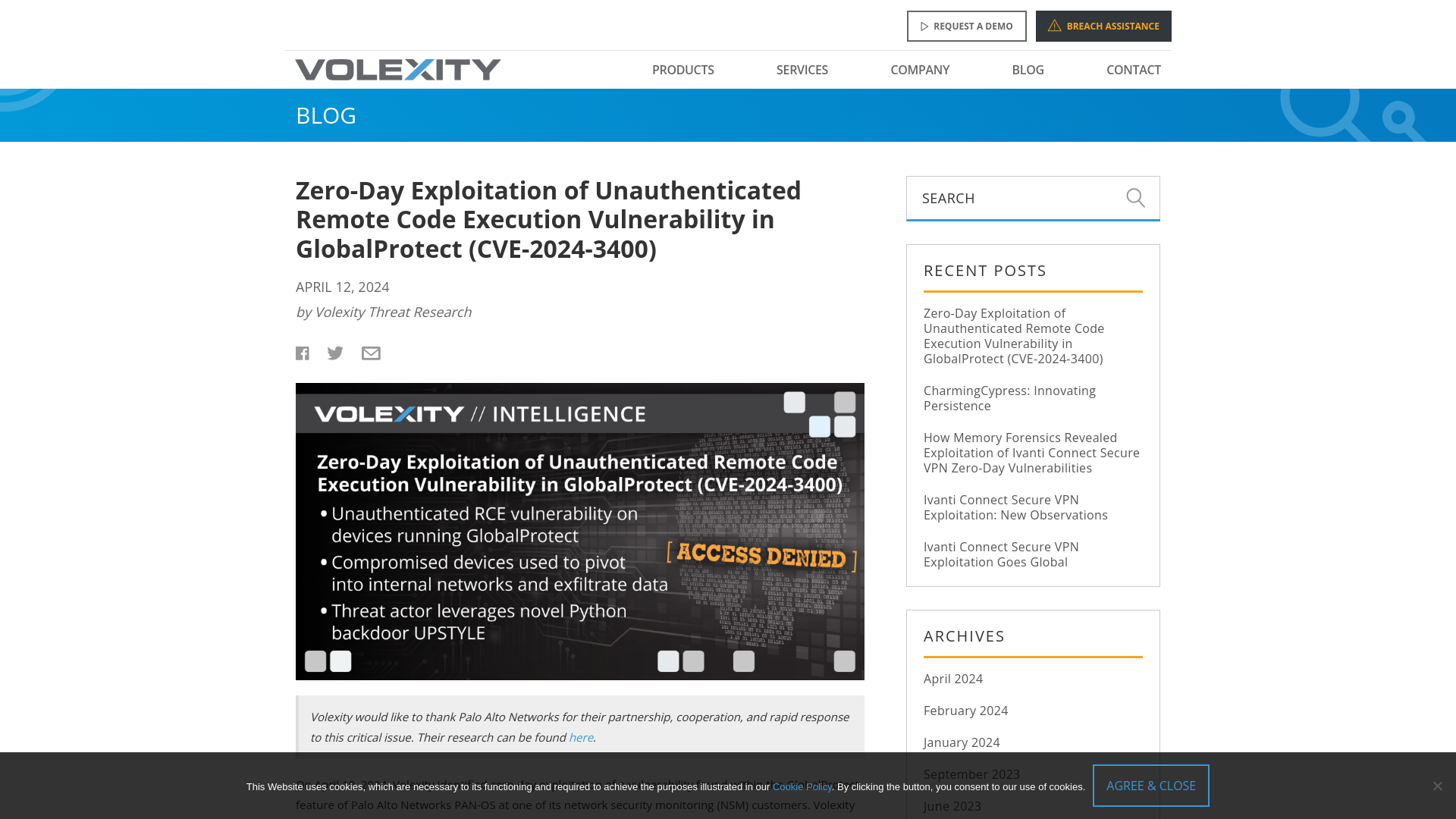 Zero-Day Exploitation of Unauthenticated Remote Code Execution Vulnerability in GlobalProtect (CVE-2024-3400) | Volexity