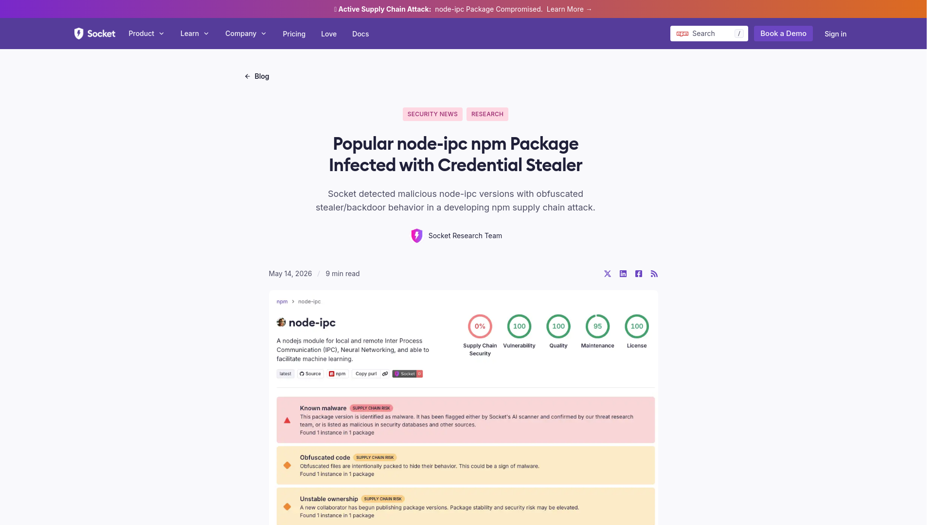 Popular node-ipc npm Package Infected with Credential Steale...