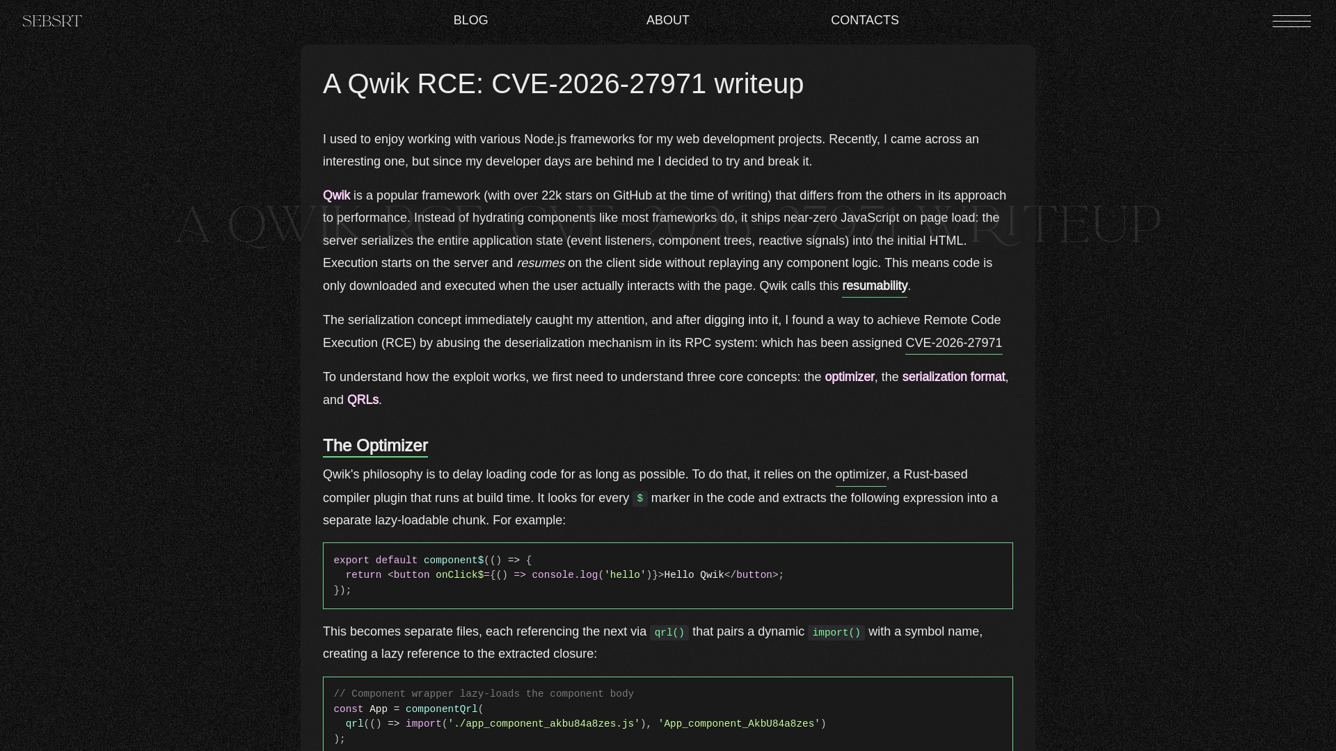 A Qwik RCE: CVE-2026-27971 writeup