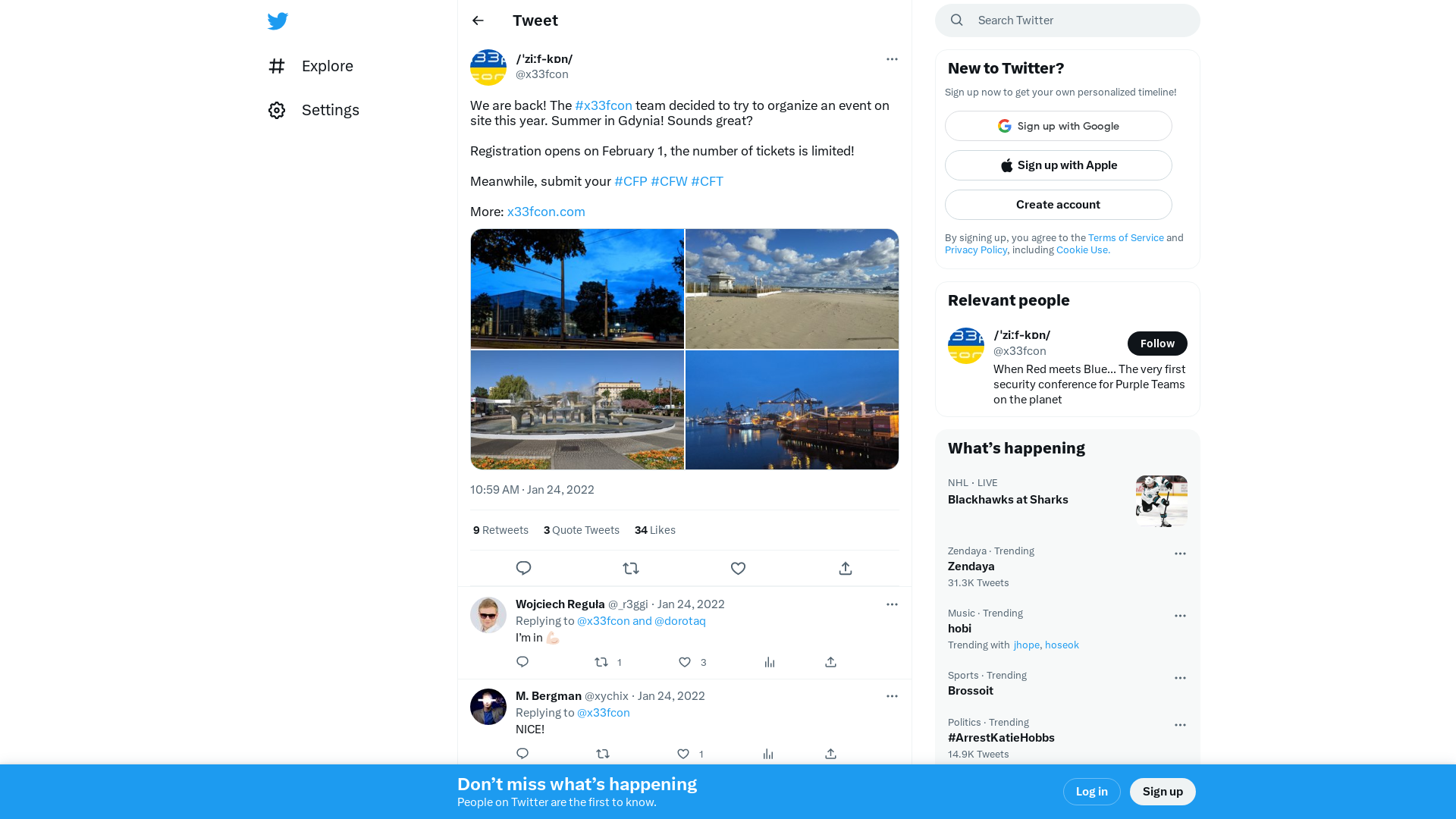 /ˈziːf-kɒn/ on Twitter: "We are back! The #x33fcon team decided to try to organize an event on site this year. Summer in Gdynia! Sounds great? Registration opens on February 1, the number of tickets is limited! Meanwhile, submit your #CFP #CFW #CFT More: https://t.co/RFukZxJfNK https://t.co/wWx7oBknZl" / Twitter