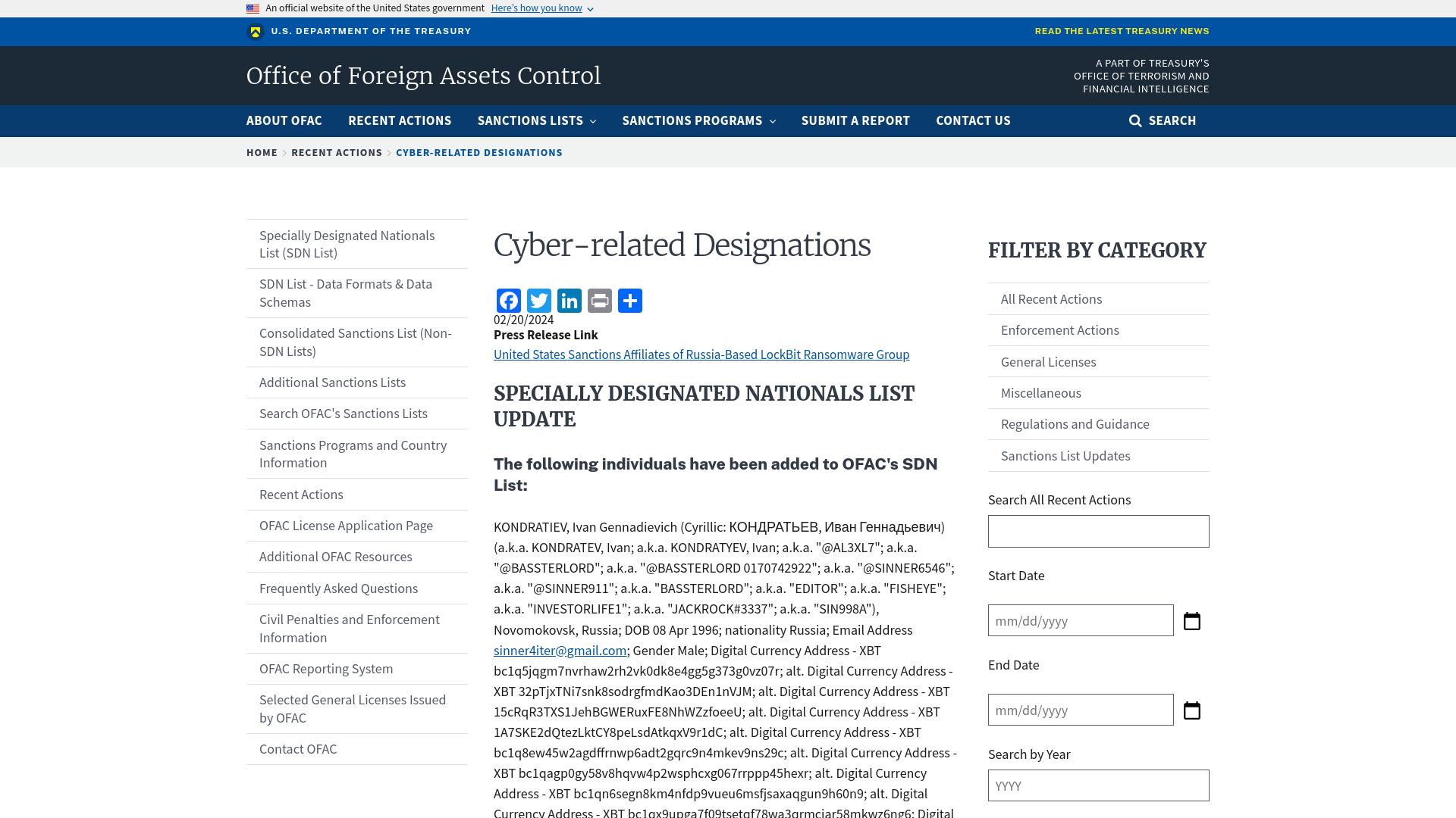 Cyber-related Designations | Office of Foreign Assets Control