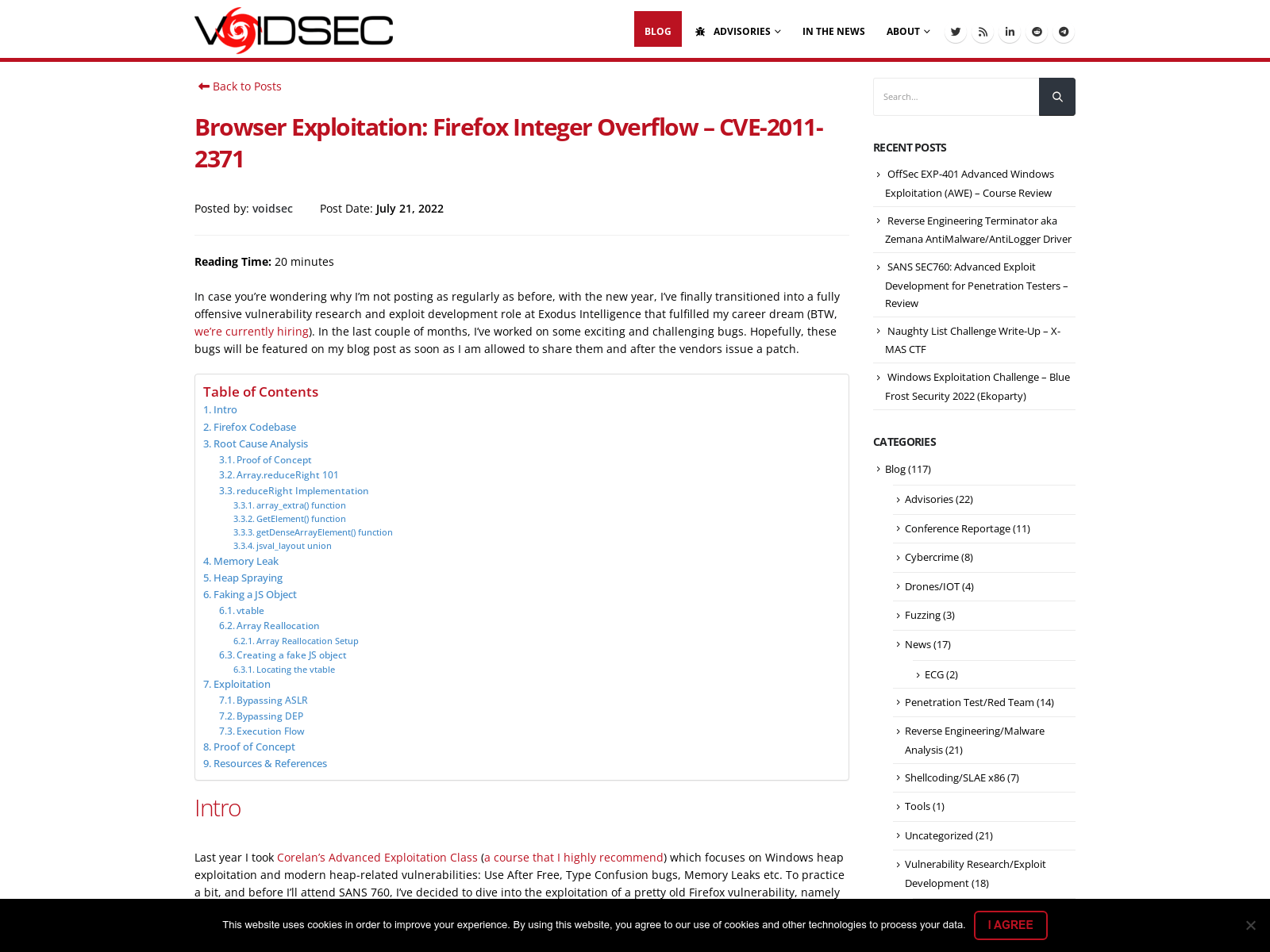 Browser Exploitation: Firefox Integer Overflow - CVE-2011-2371 - VoidSec