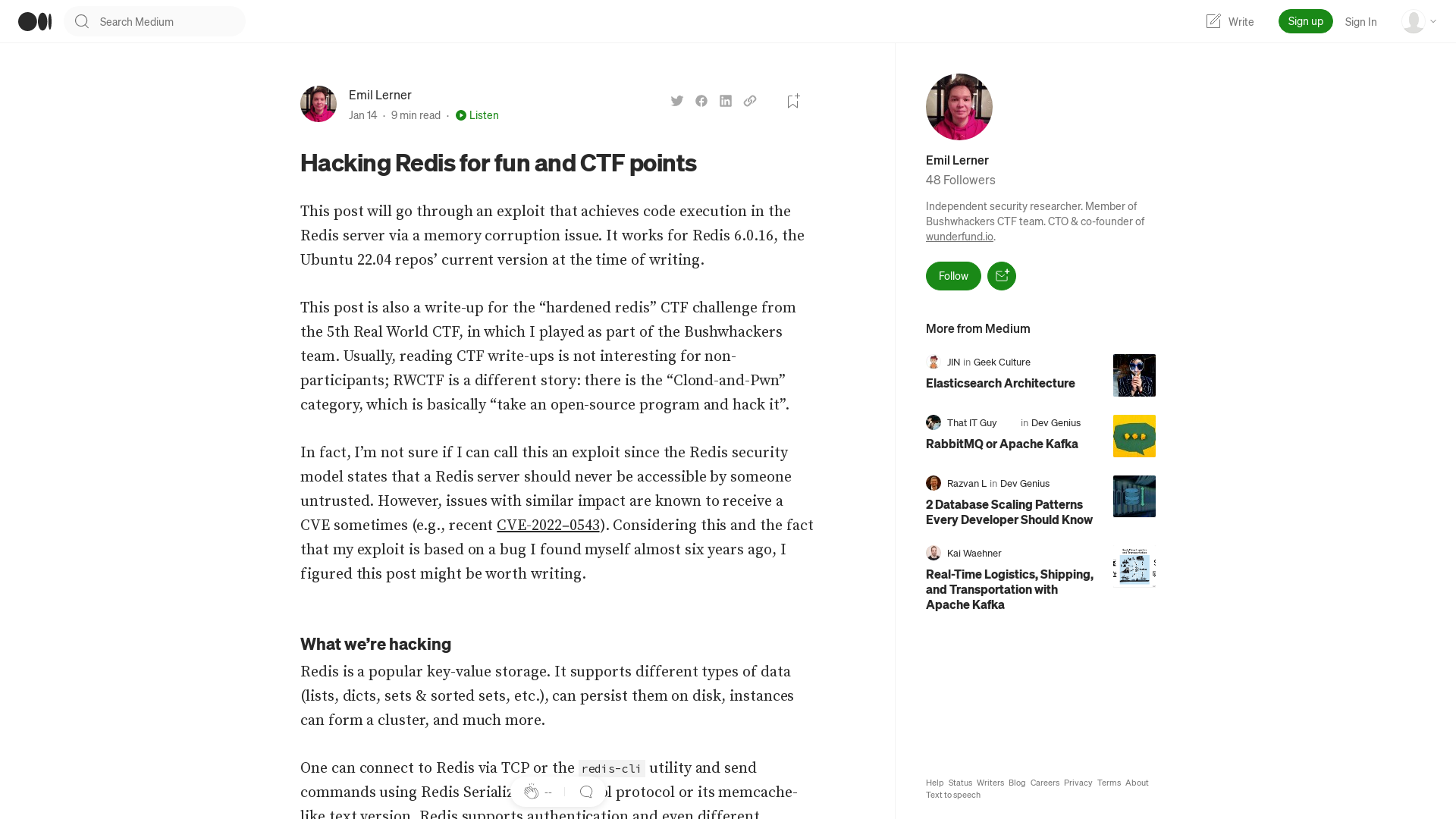 Hacking Redis for fun and CTF points | by Emil Lerner | Jan, 2023 | Medium