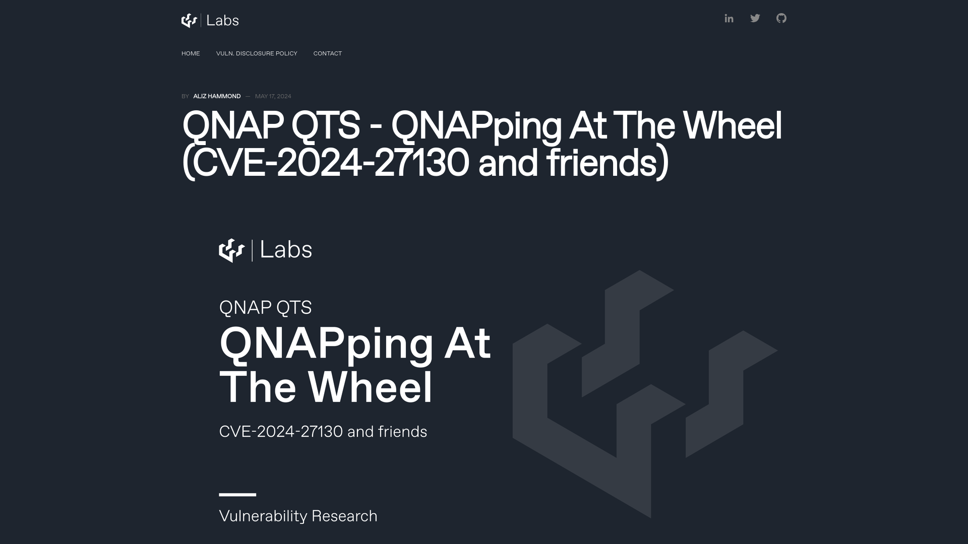 QNAP QTS - QNAPping At The Wheel (CVE-2024-27130 and friends)