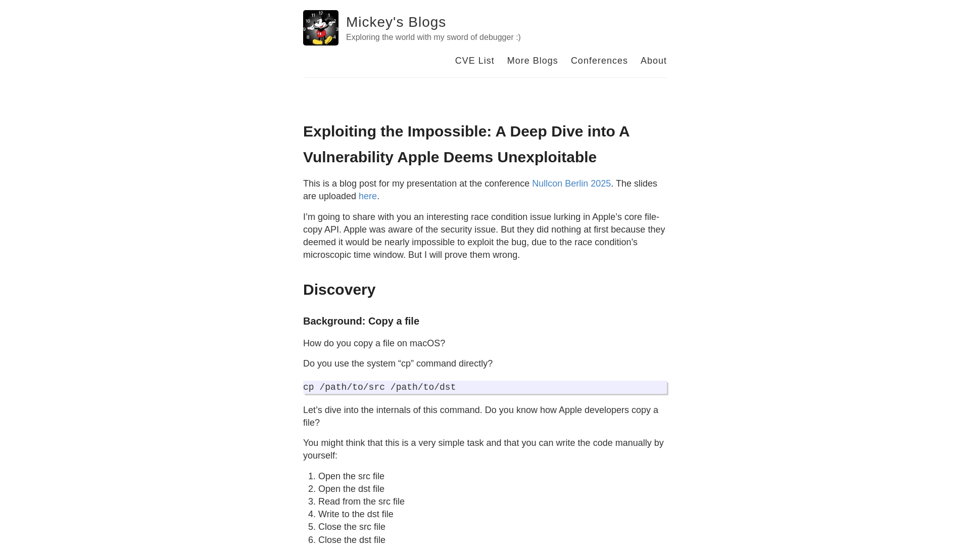 Exploiting the Impossible: A Deep Dive into A Vulnerability Apple Deems Unexploitable – Mickey's Blogs – Exploring the world with my sword of debugger :)
