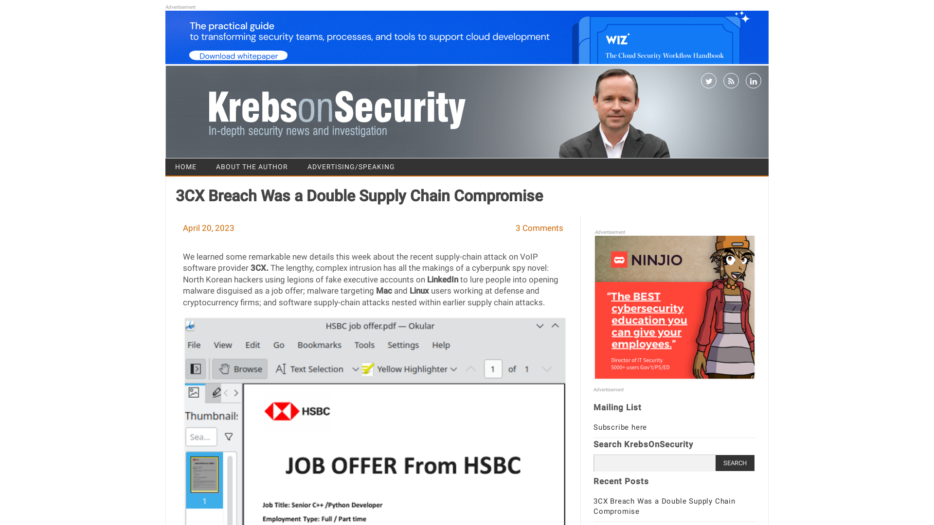 3CX Breach Was a Double Supply Chain Compromise – Krebs on Security