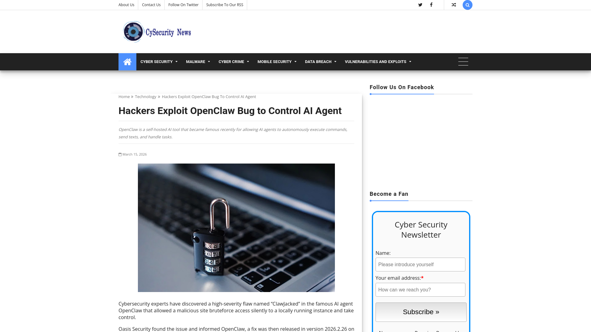 Hackers Exploit OpenClaw Bug to Control AI Agent - CySecurity News - Latest Information Security and Hacking Incidents
