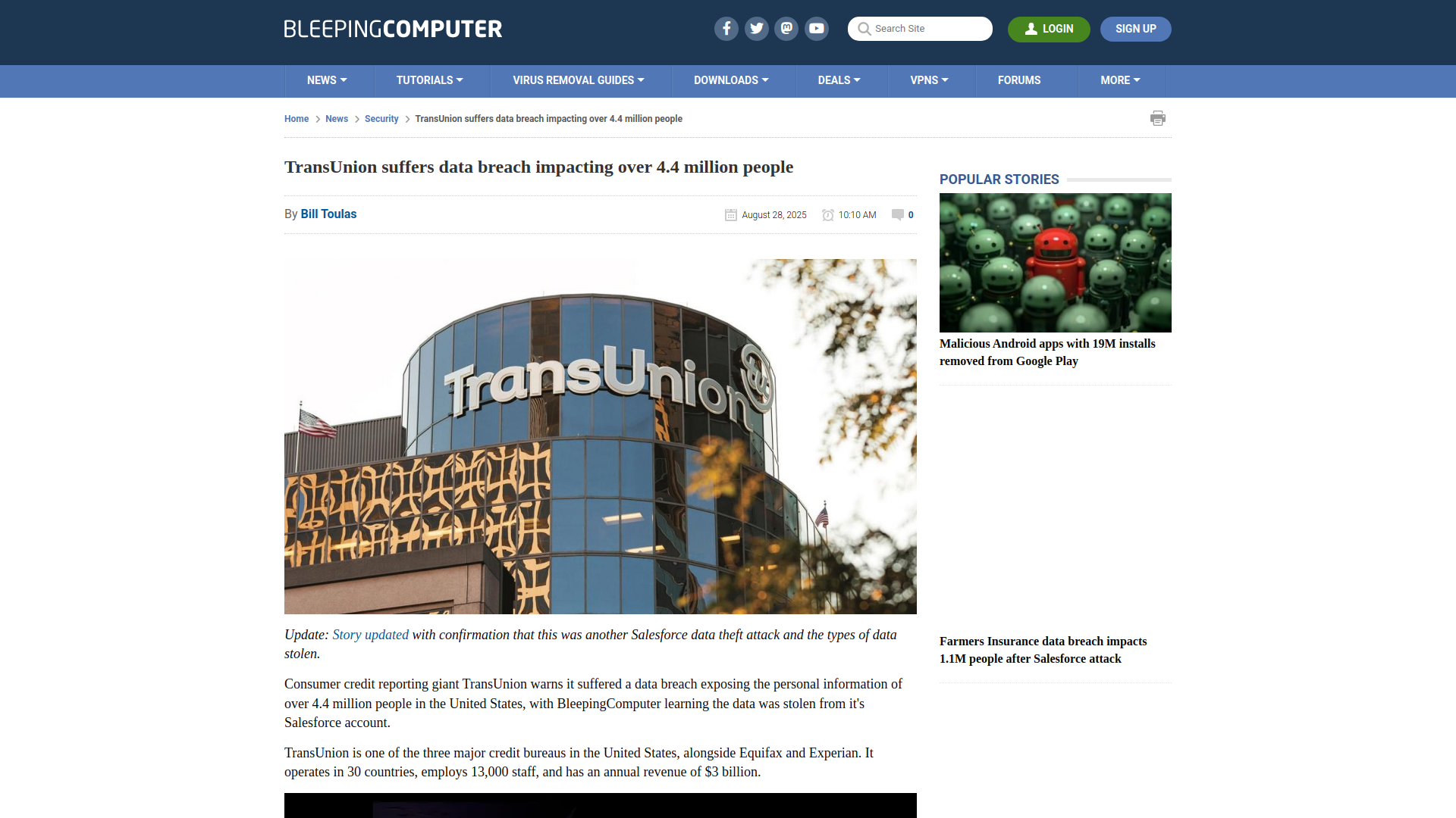 TransUnion suffers data breach impacting over 4.4 million people