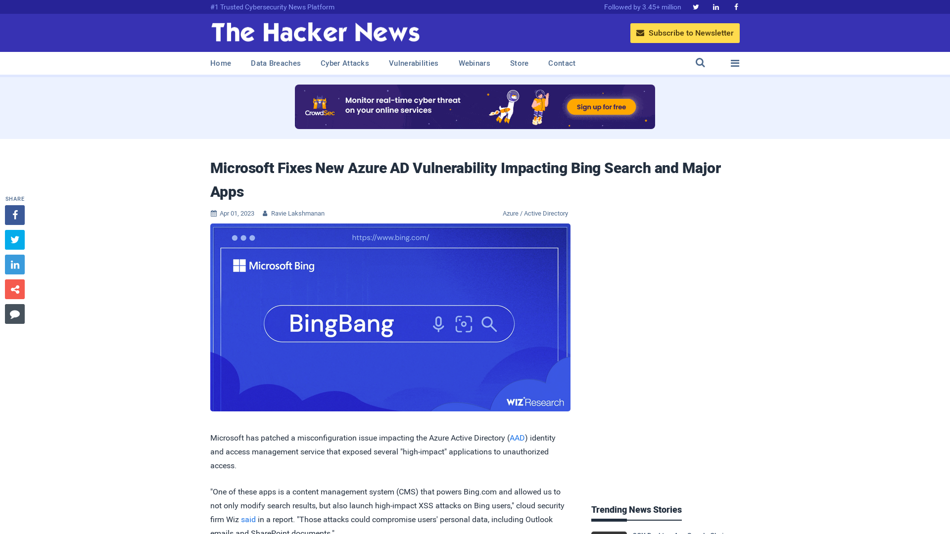 Microsoft Fixes New Azure AD Vulnerability Impacting Bing Search and Major Apps