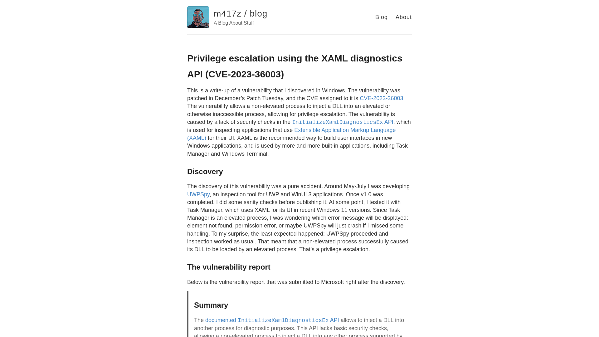 Privilege escalation using the XAML diagnostics API (CVE-2023-36003) – m417z / blog – A Blog About Stuff