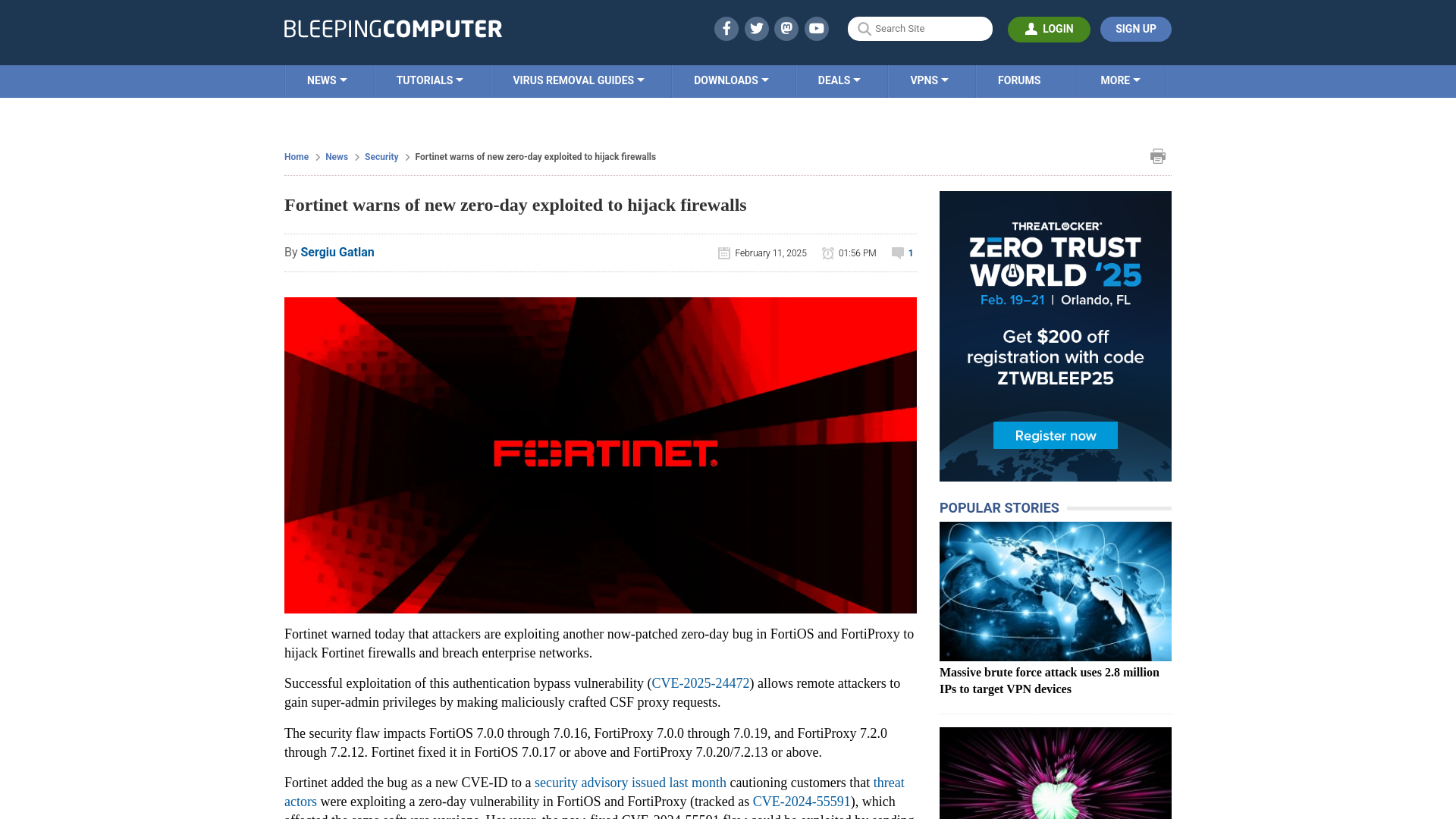 Fortinet warns of new zero-day exploited to hijack firewalls