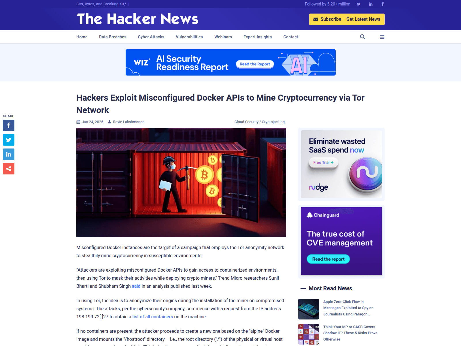 Hackers Exploit Misconfigured Docker APIs to Mine Cryptocurrency via Tor Network