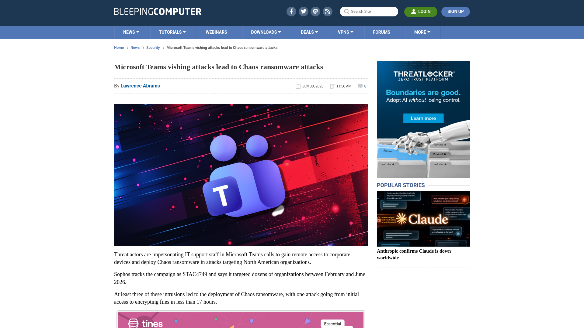 Microsoft Teams vishing attacks lead to Chaos ransomware attacks