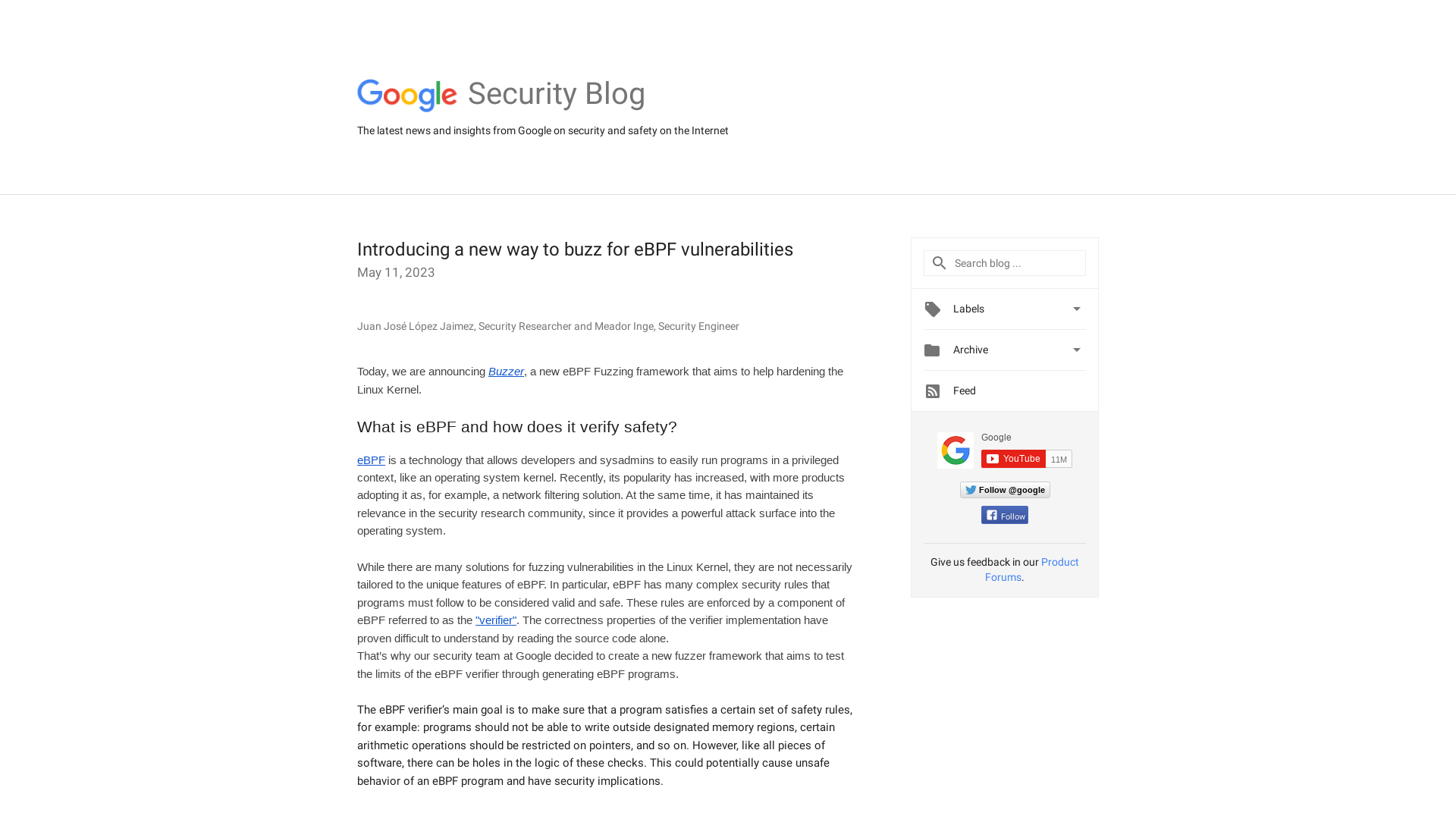 Google Online Security Blog: Introducing a new way to buzz for eBPF vulnerabilities