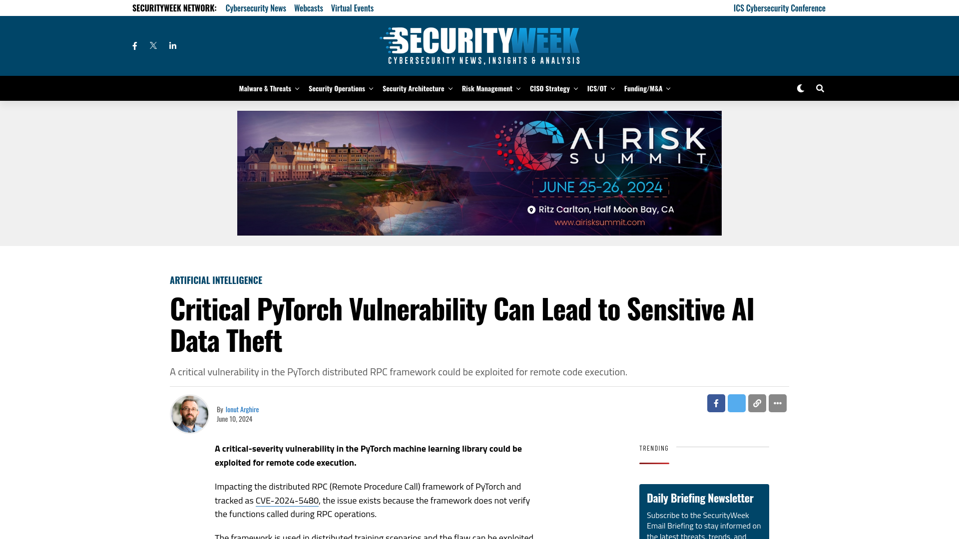 Critical PyTorch Vulnerability Can Lead to Sensitive AI Data Theft - SecurityWeek