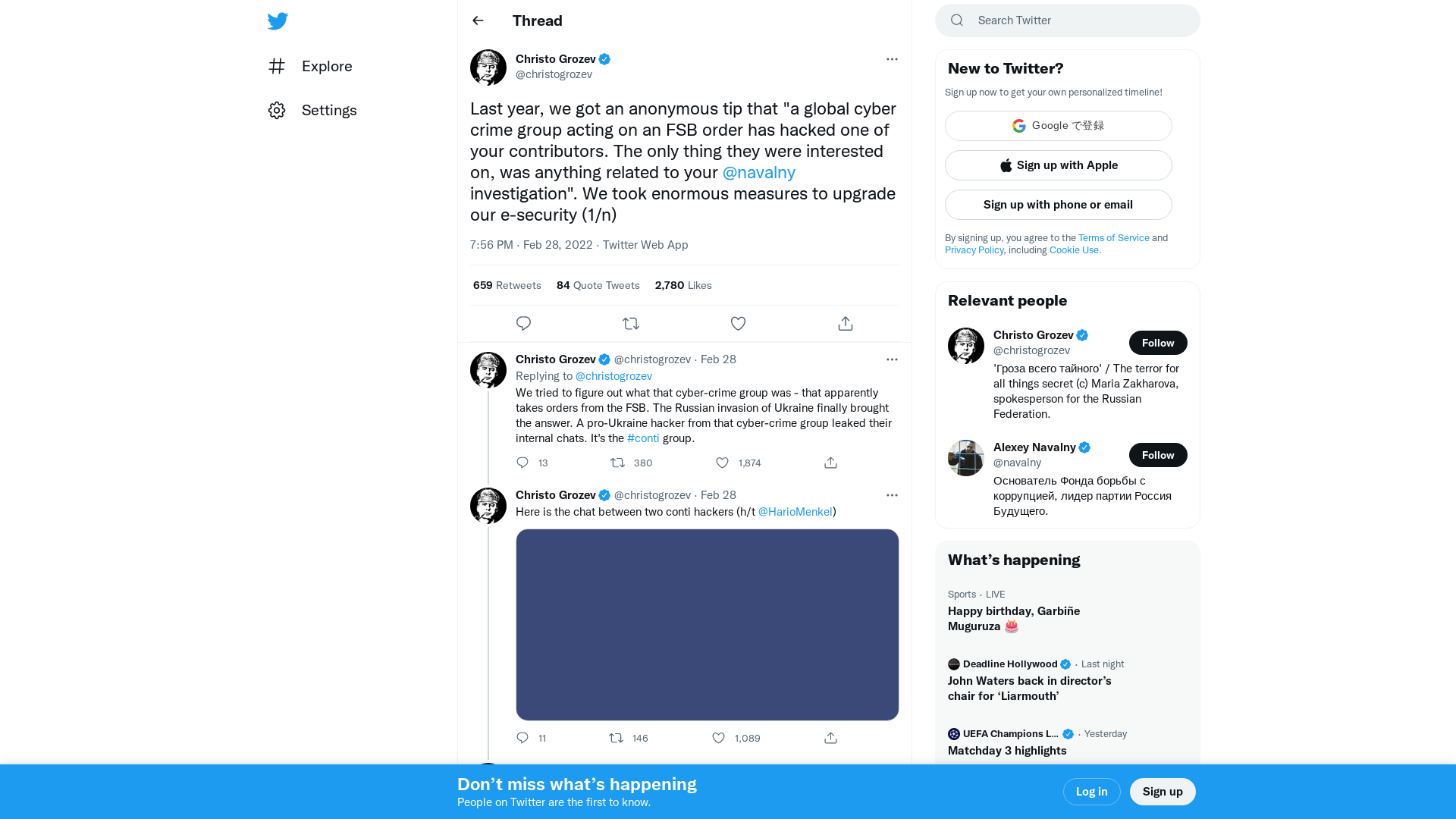 Christo Grozev on Twitter: "Last year, we got an anonymous tip that "a global cyber crime group acting on an FSB order has hacked one of your contributors. The only thing they were interested on, was anything related to your @navalny investigation". We took enormous measures to upgrade our e-security (1/n)" / Twitter