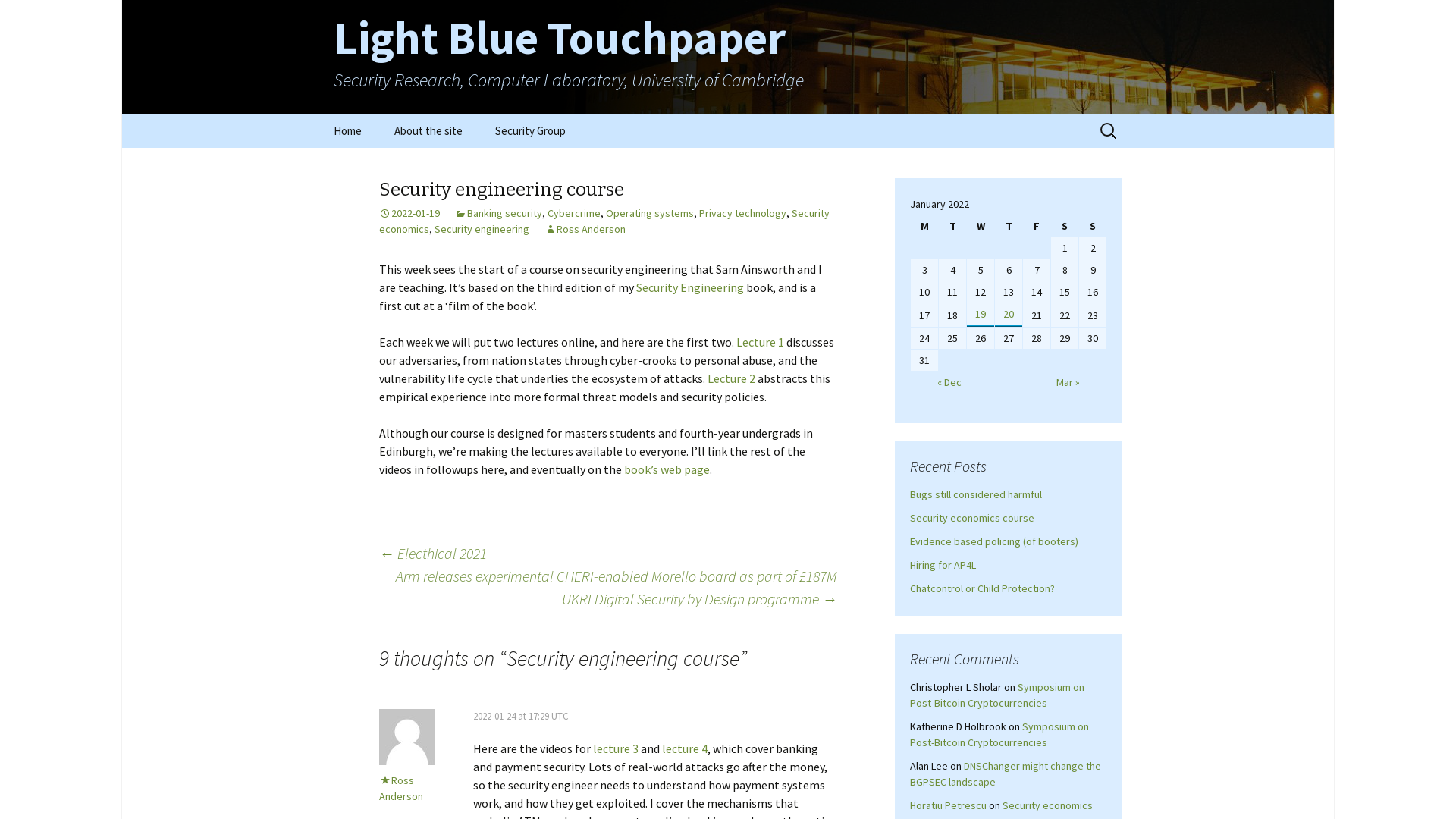 Security engineering course | Light Blue Touchpaper