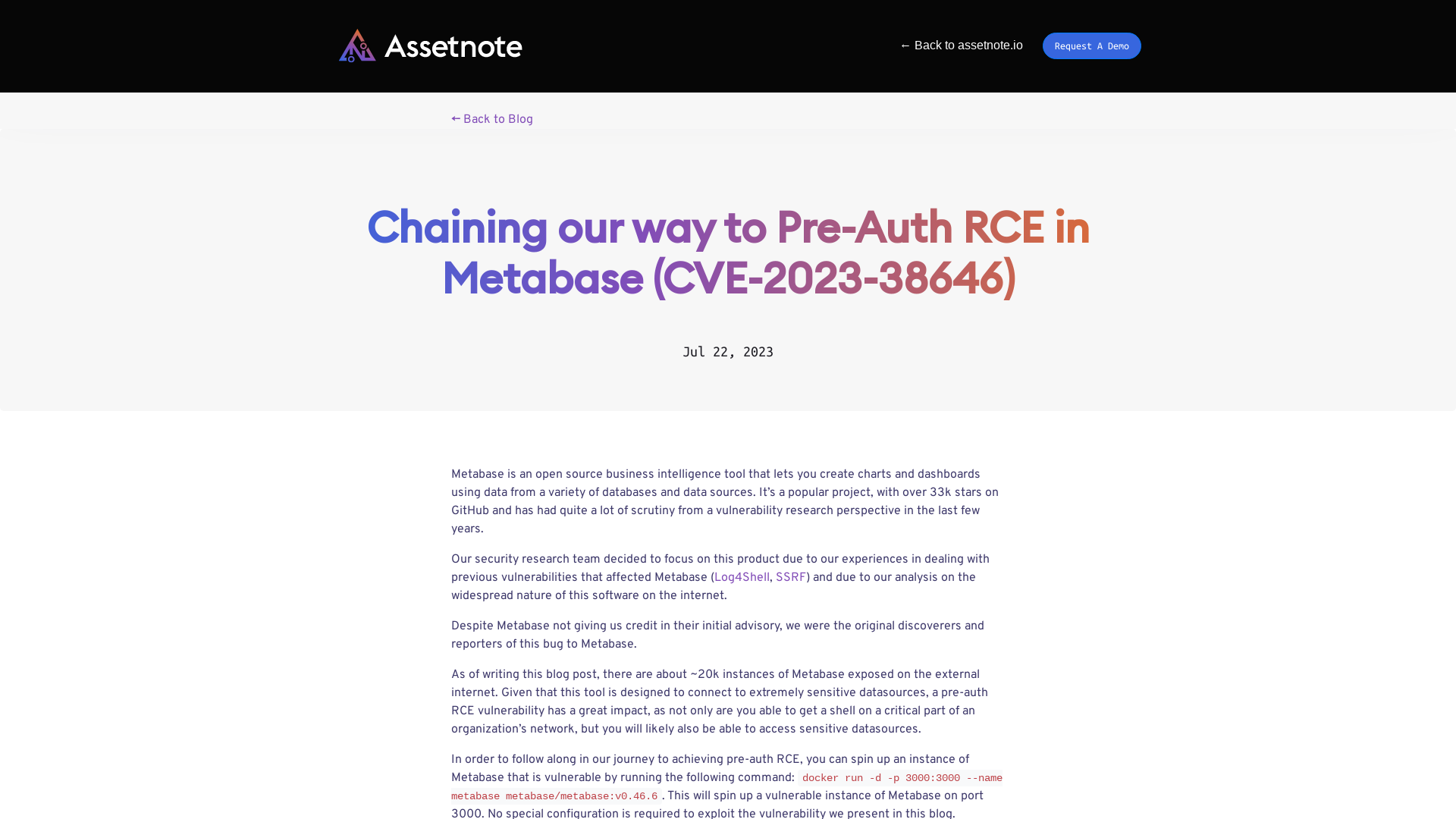 Chaining our way to Pre-Auth RCE in Metabase (CVE-2023-38646) – Assetnote