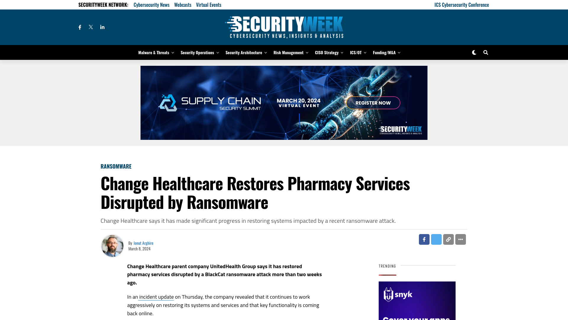 Change Healthcare Restores Pharmacy Services Disrupted by Ransomware - SecurityWeek