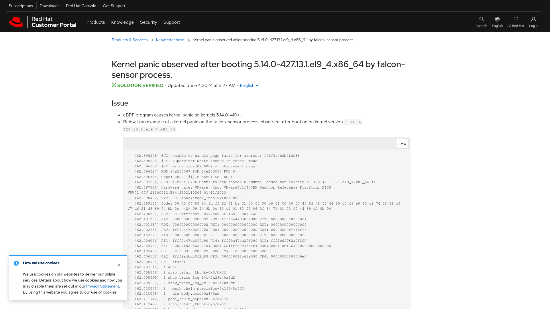 Kernel panic observed after booting 5.14.0-427.13.1.el9_4.x86_64 by falcon-sensor process. - Red Hat Customer Portal