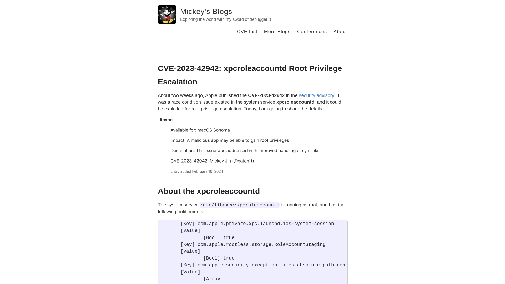 CVE-2023-42942: xpcroleaccountd Root Privilege Escalation – Mickey's Blogs – Exploring the world with my sword of debugger :)