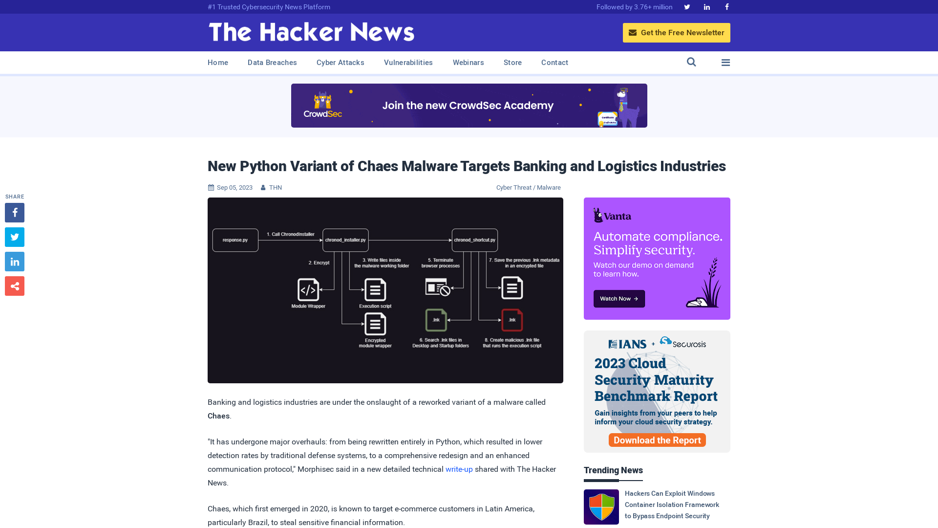 New Python Variant of Chaes Malware Targets Banking and Logistics Industries