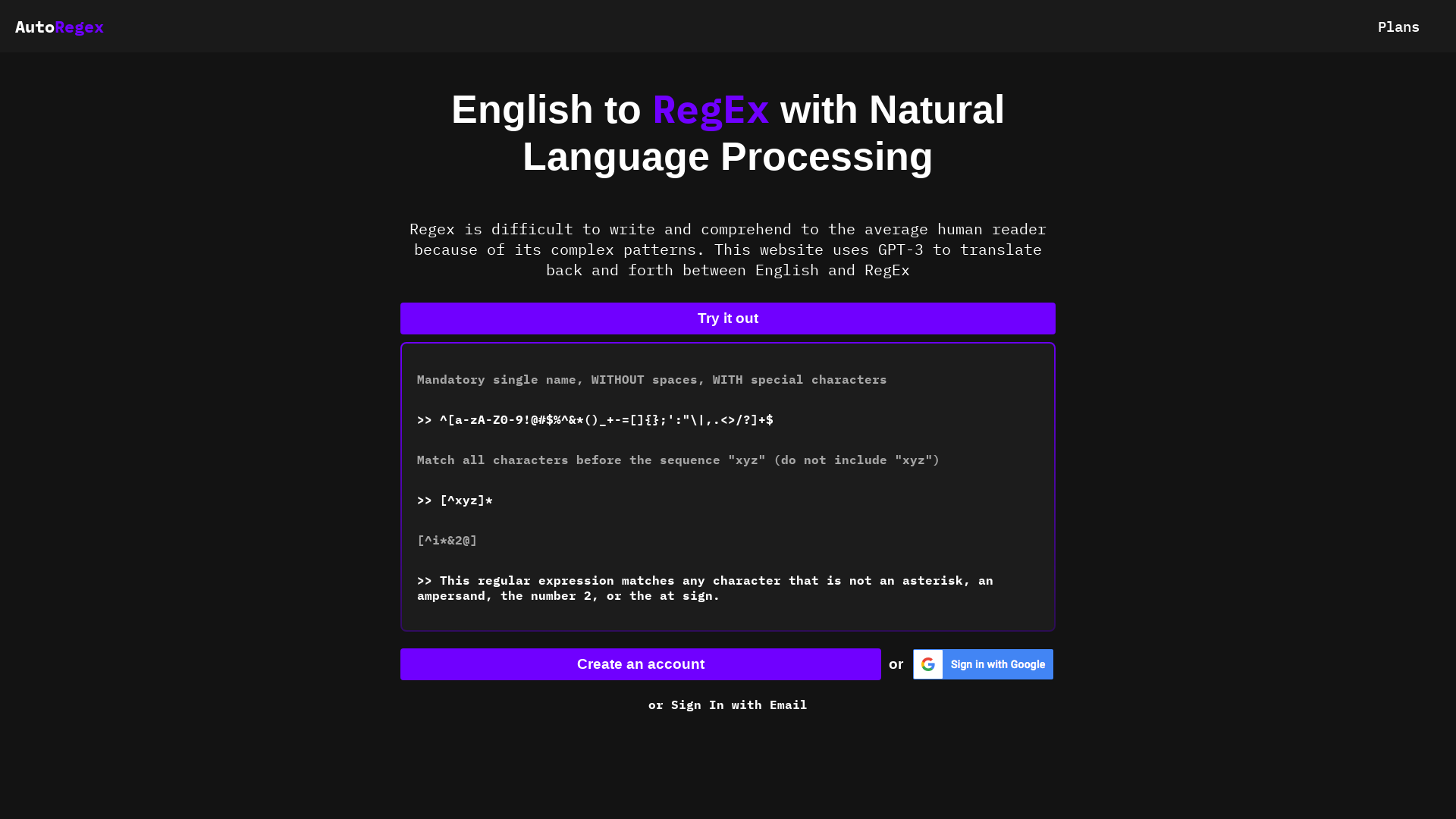 AutoRegex: Convert from English to RegEx with Natural Language Processing