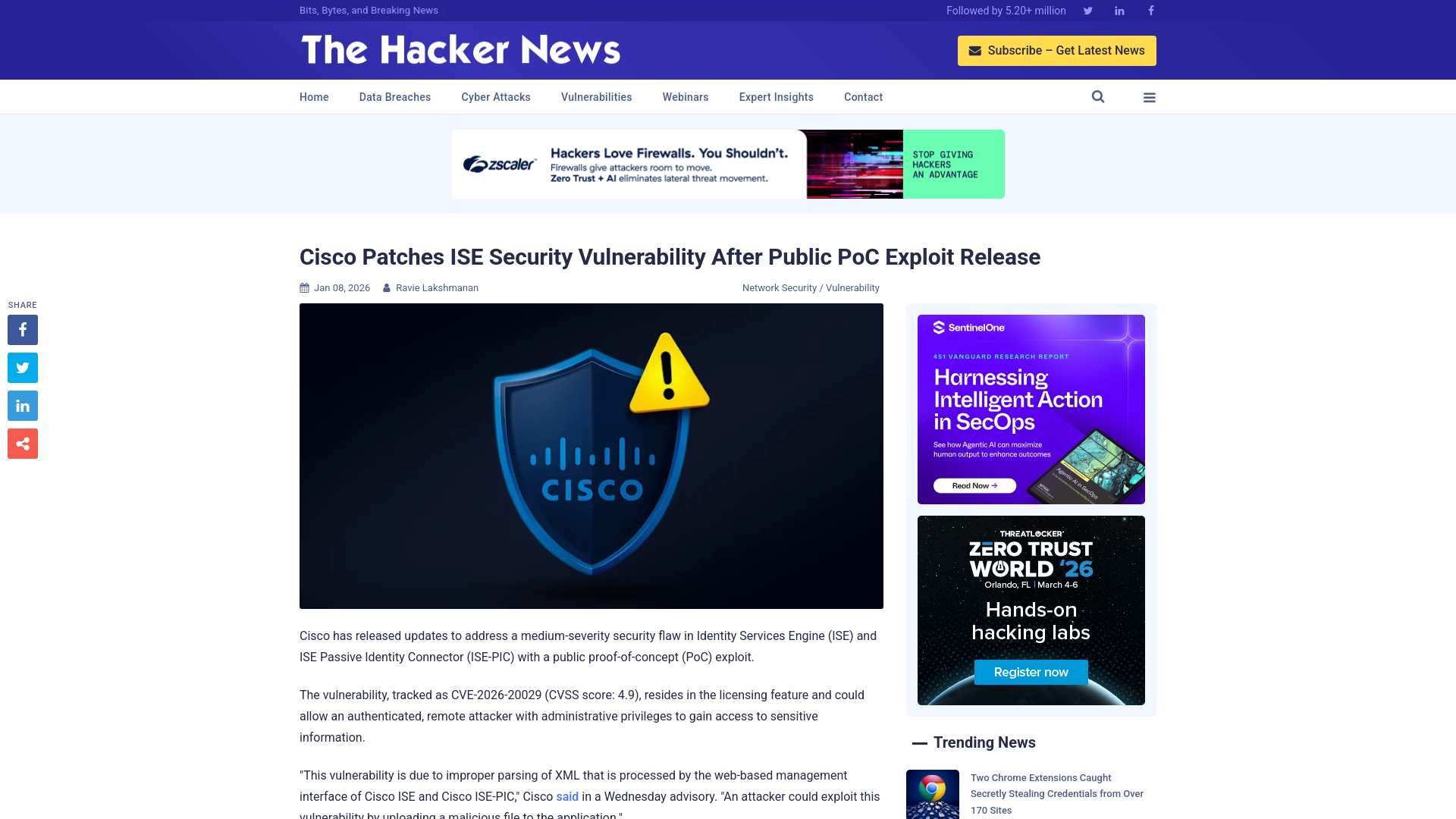 Cisco Patches ISE Security Vulnerability After Public PoC Exploit Release