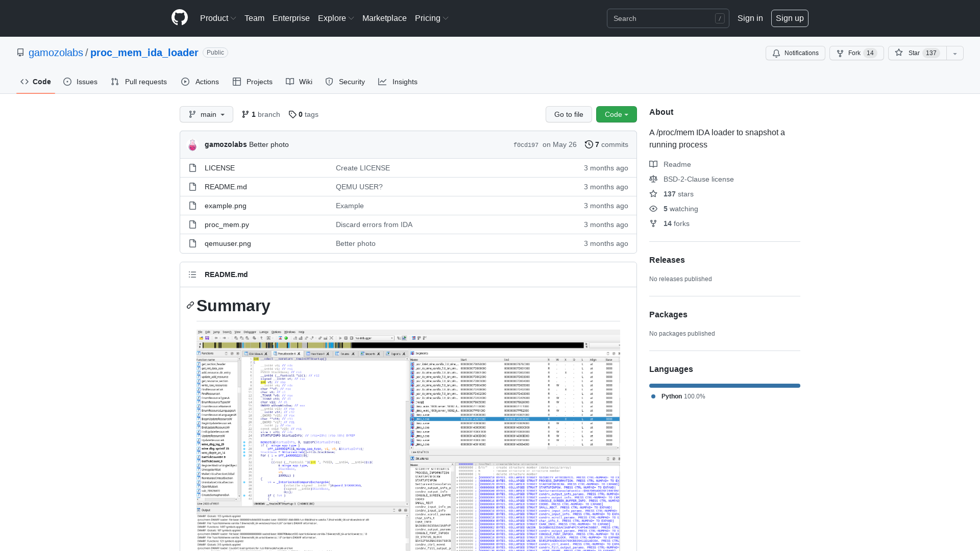 GitHub - gamozolabs/proc_mem_ida_loader: A /proc/mem IDA loader to snapshot a running process