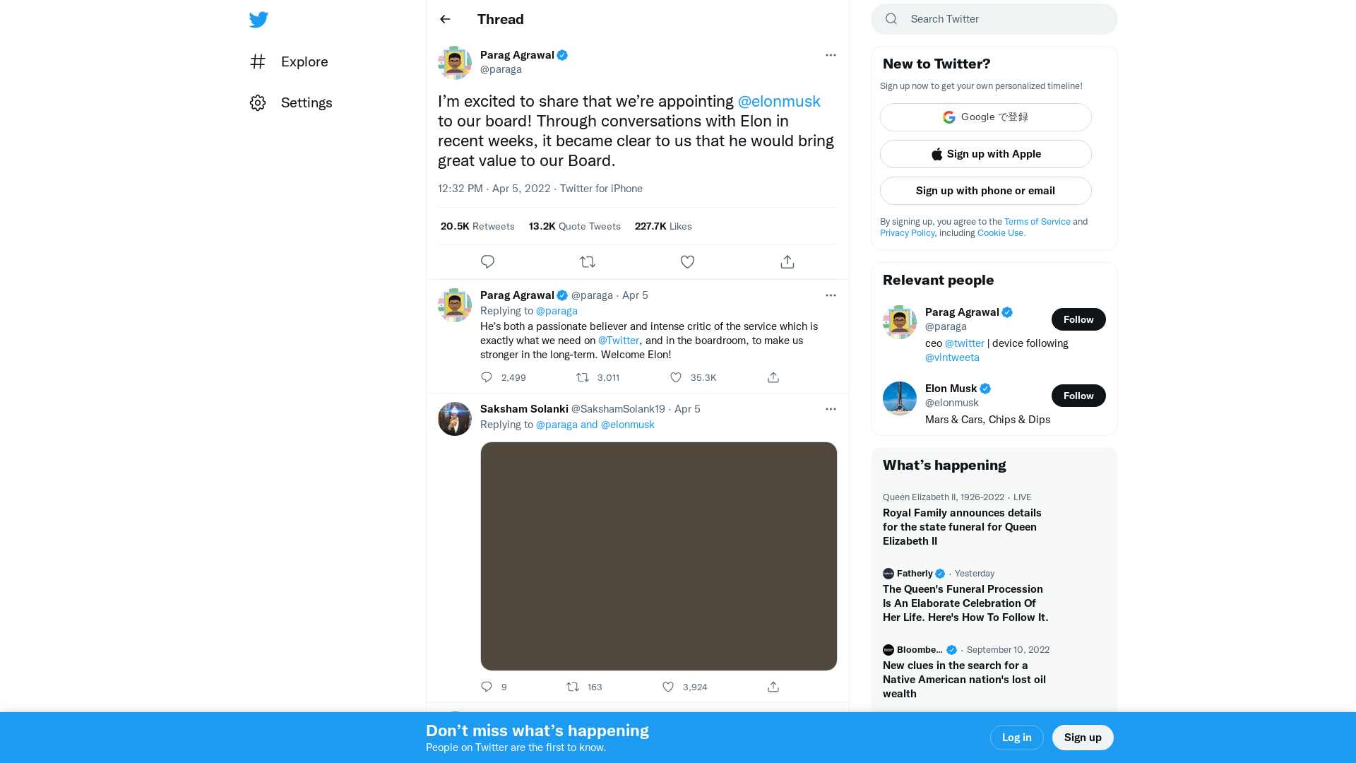 Parag Agrawal on Twitter: "I’m excited to share that we’re appointing @elonmusk to our board! Through conversations with Elon in recent weeks, it became clear to us that he would bring great value to our Board." / Twitter