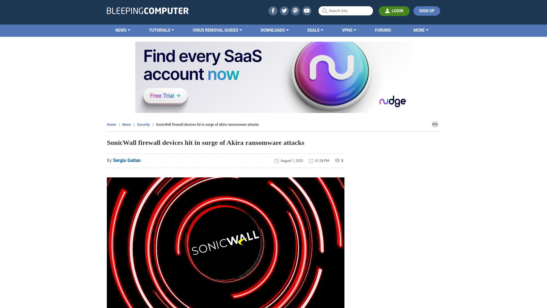 SonicWall firewall devices hit in surge of Akira ransomware attacks