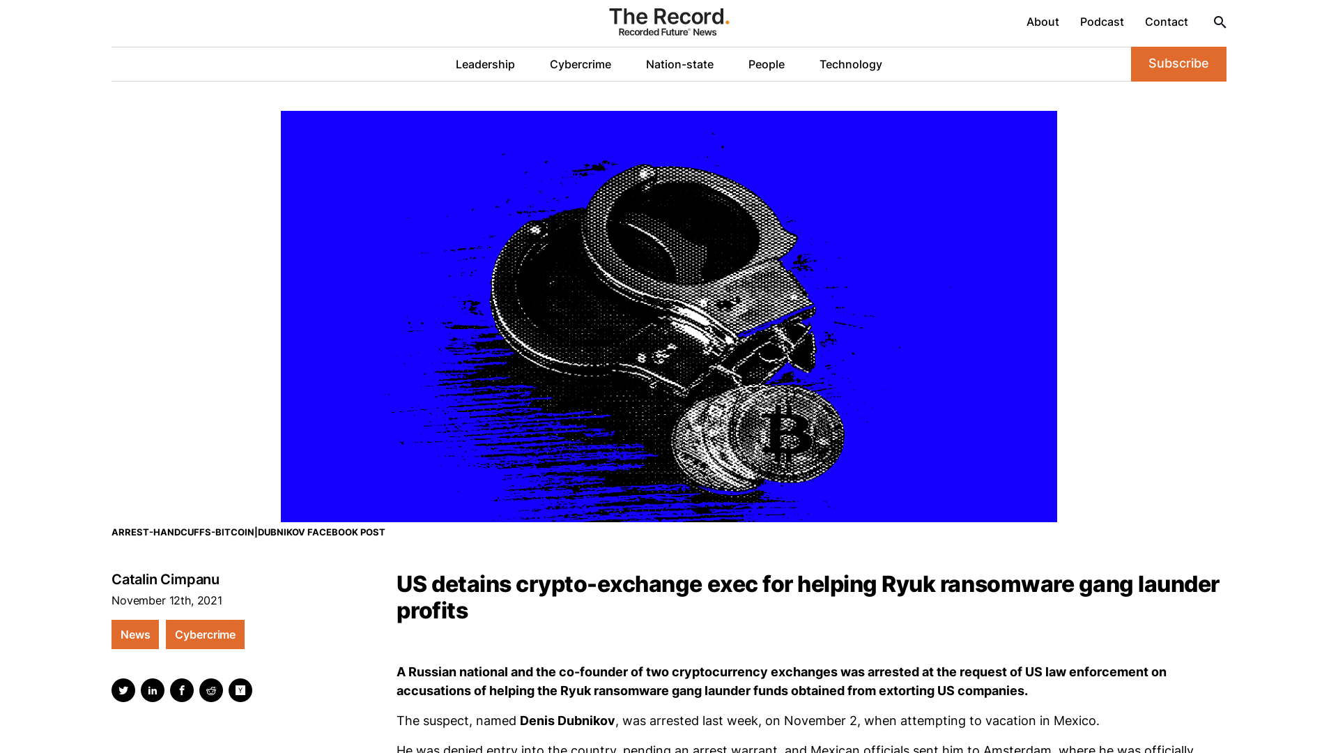 US detains crypto-exchange exec for helping Ryuk ransomware gang launder profits